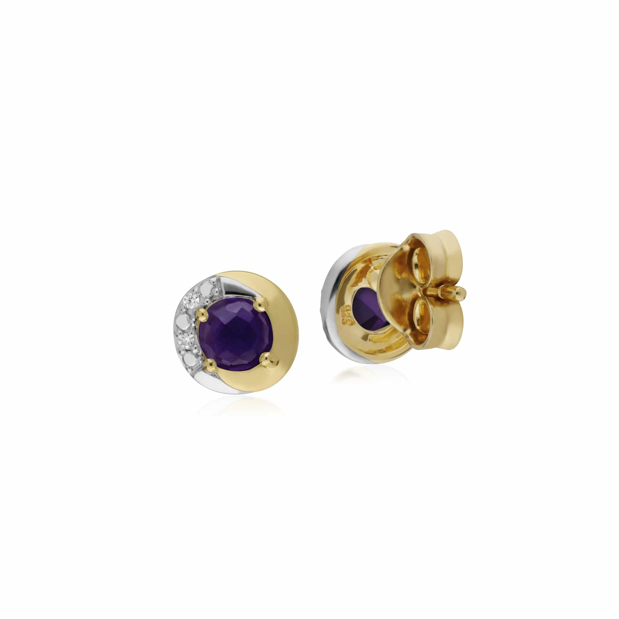 Gemondo 9ct Yellow Gold Amethyst & Diamond Two Tone Stud Earrings - Gemondo