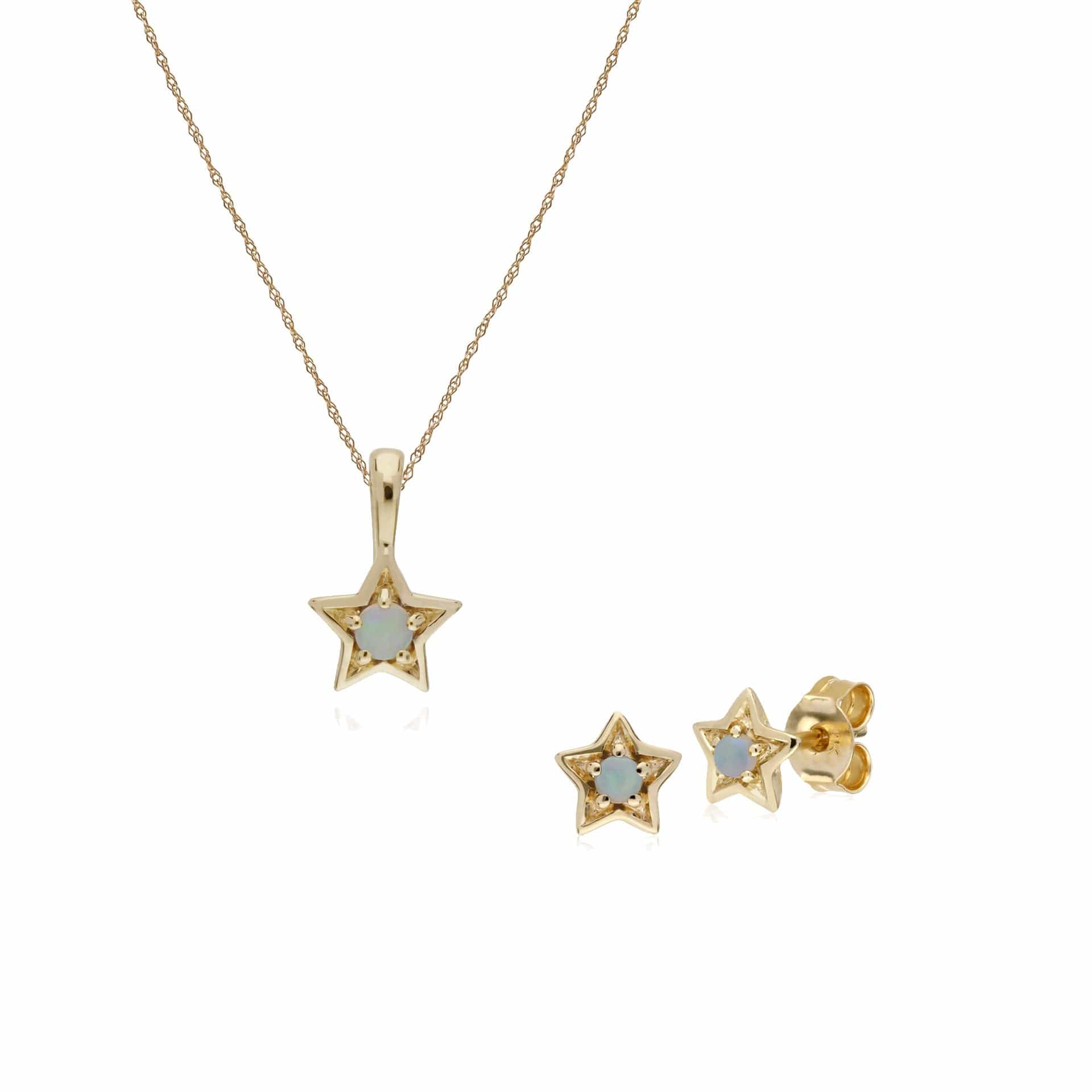 135E1565029-135P1903029 Contemporary Round Opal Single Stone Star Earrings & Necklace Set in 9ct Yellow Gold 1