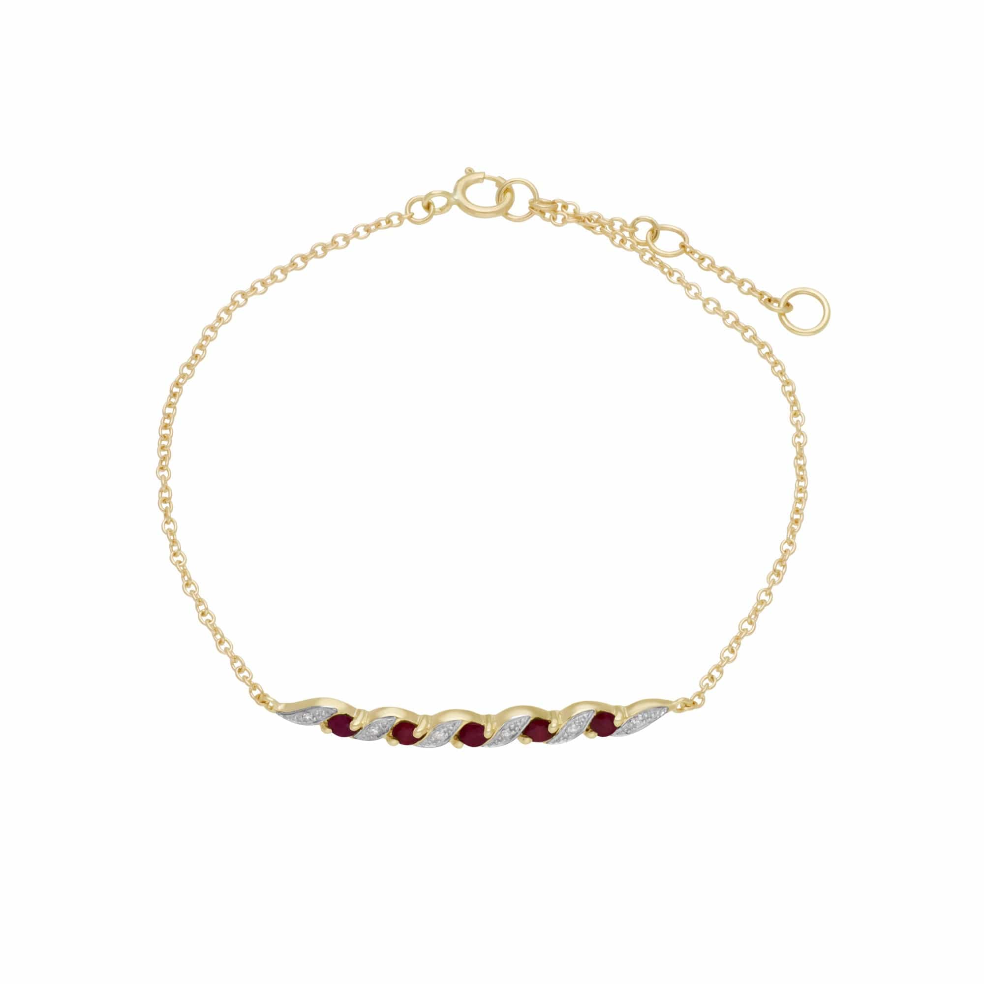 135L0265019 Classic Ruby & Diamond Spiral Bracelet in 9ct Yellow Gold 1