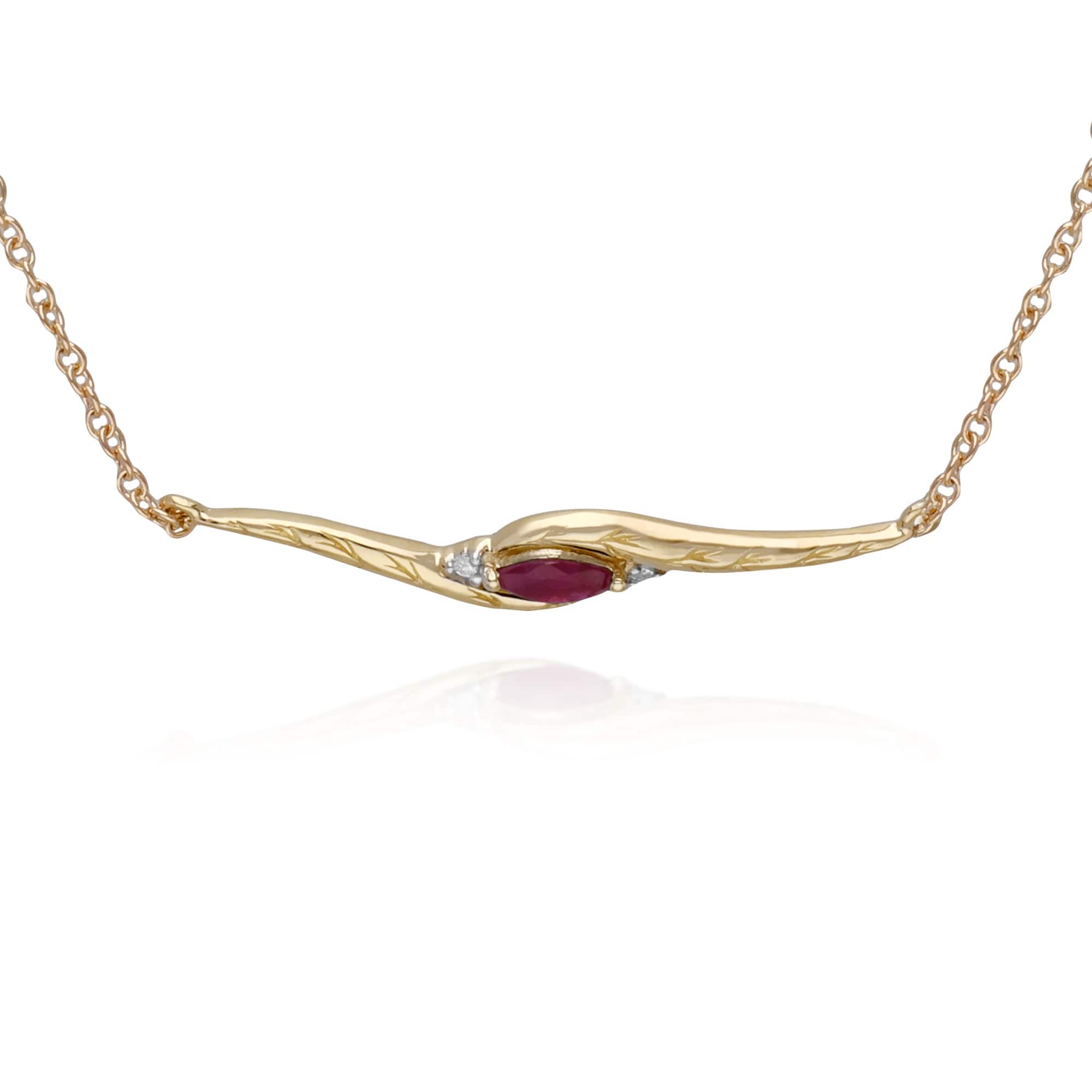 Classic Style Marquise Ruby & Diamond Bracelet in 9ct Yellow Gold - Gemondo