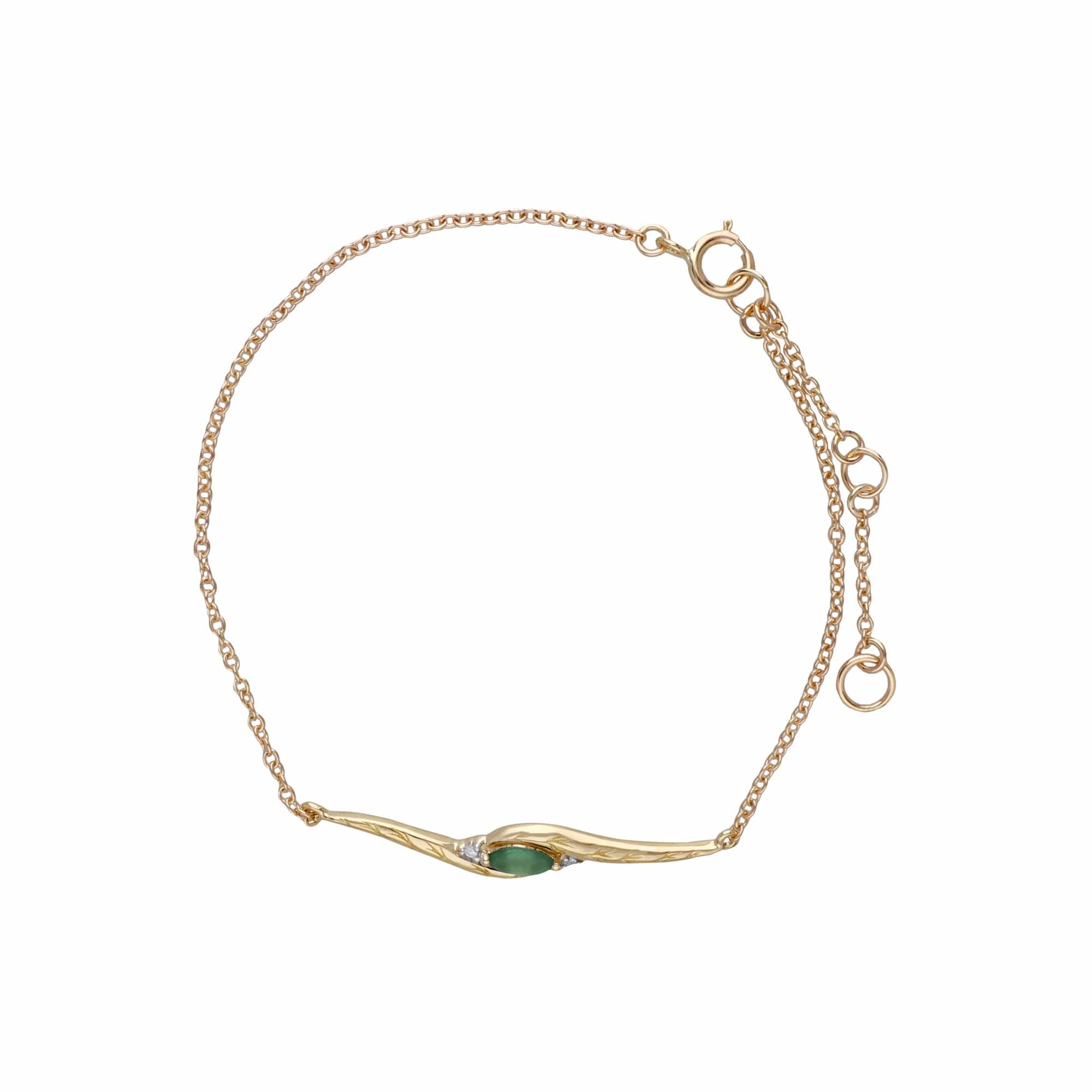 Classic Style Marquise Emerald & Diamond Bracelet in 9ct Yellow Gold - Gemondo
