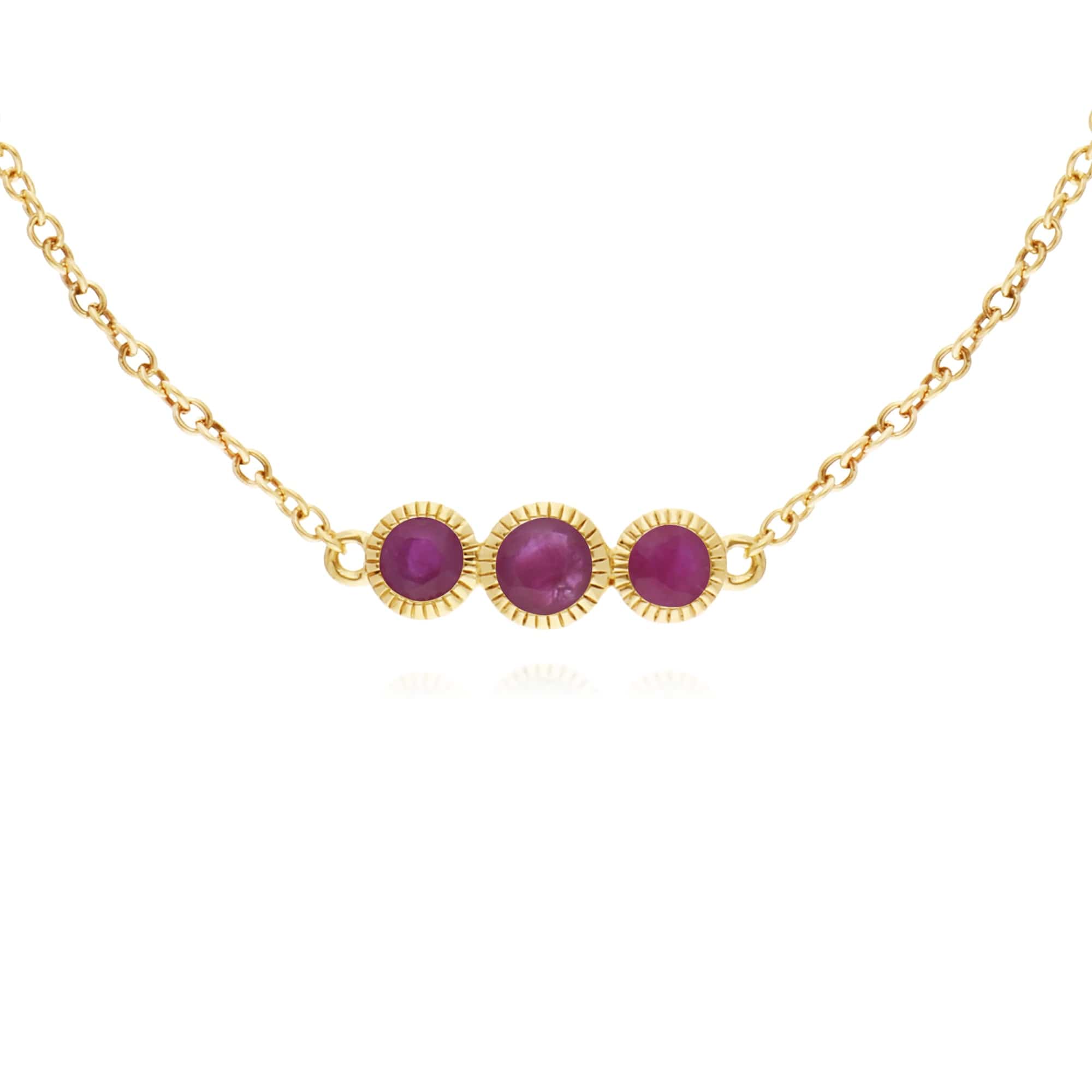 Gemondo 9ct Yellow Gold Ruby Triple Stone Round Milgrain 19cm Bracelet - Gemondo