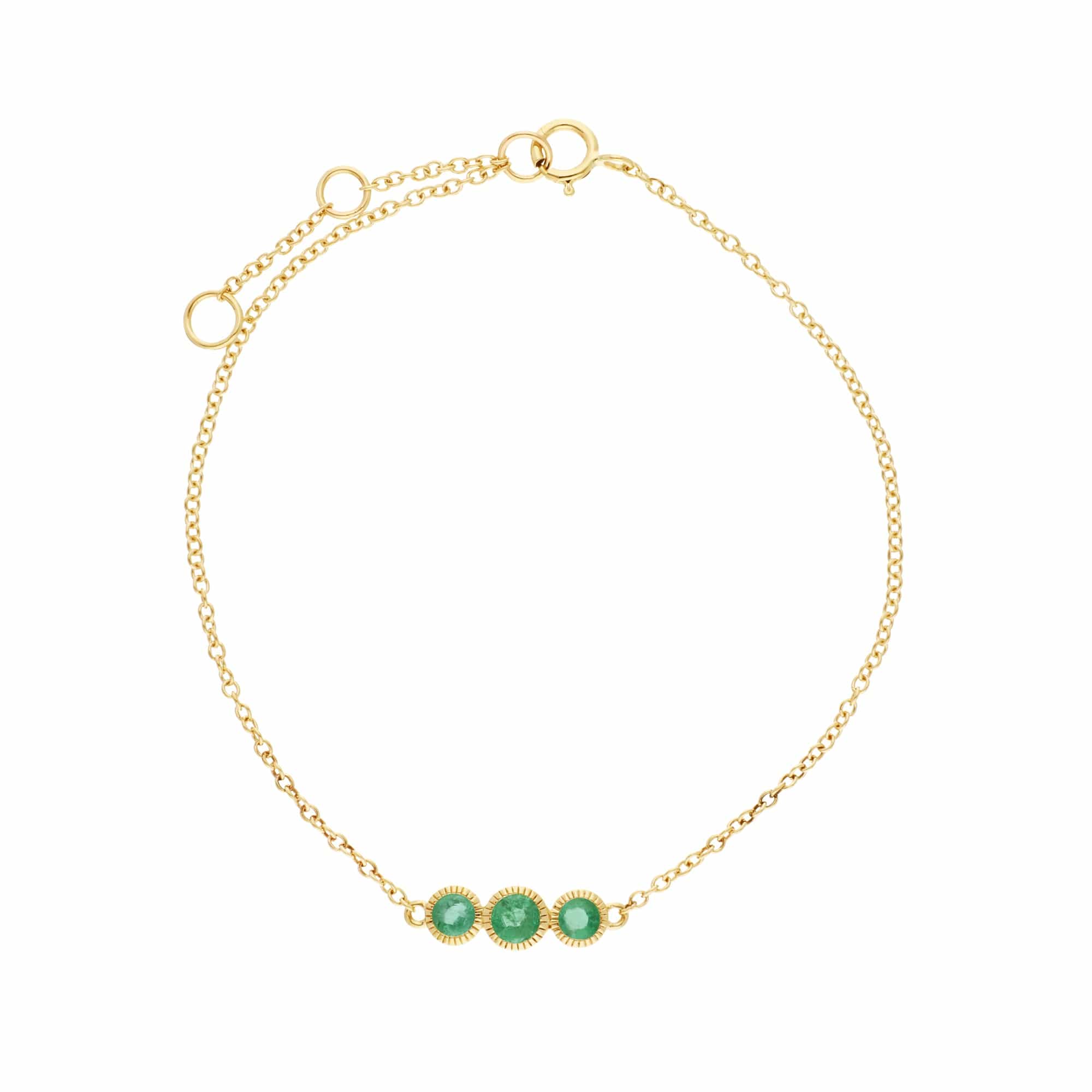 Gemondo 9ct Yellow Gold Emerald Triple Stone Round Milgrain 19cm Bracelet - Gemondo