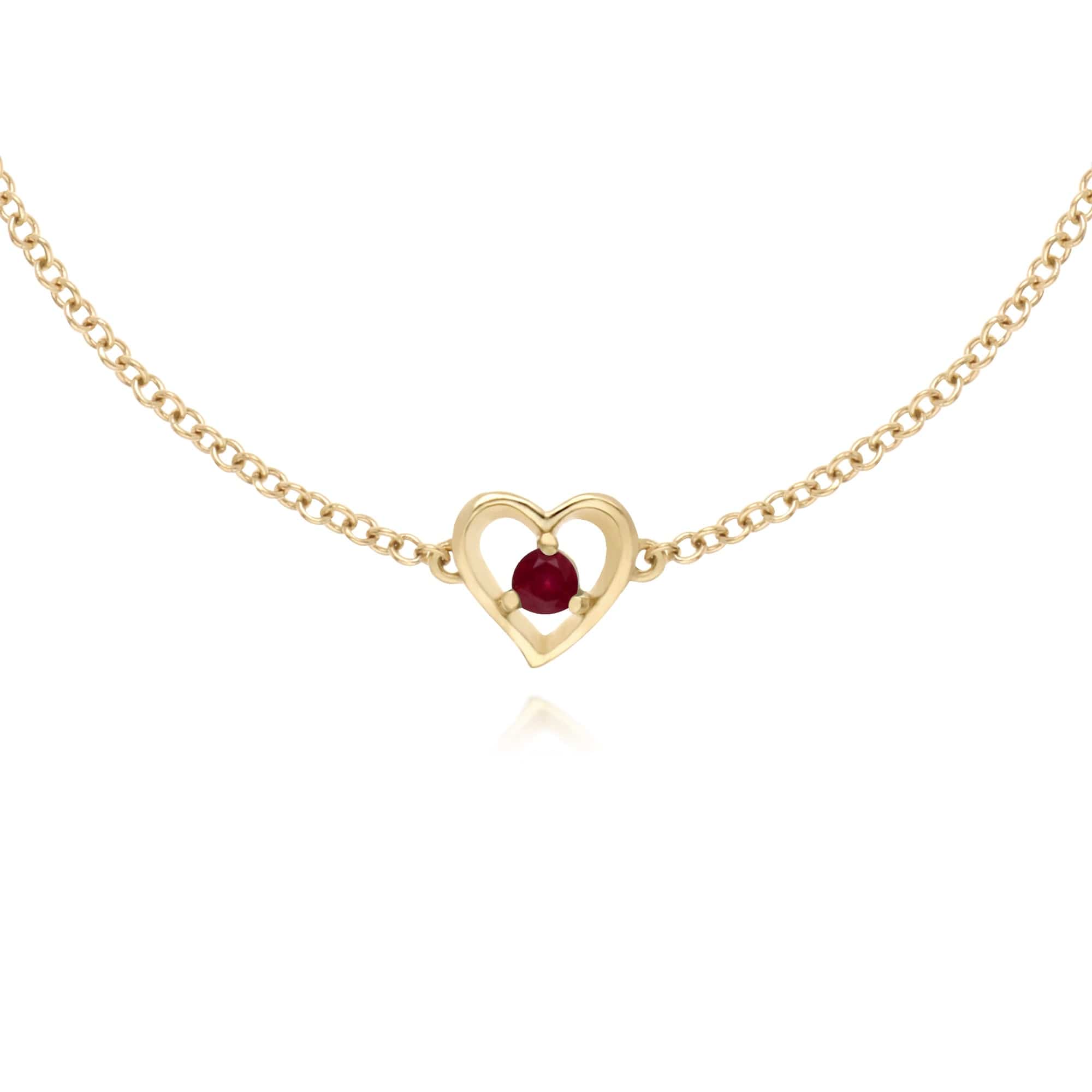 135L0290019 Classic Single Stone Round Ruby Love Heart Bracelet in 9ct Yellow Gold 2