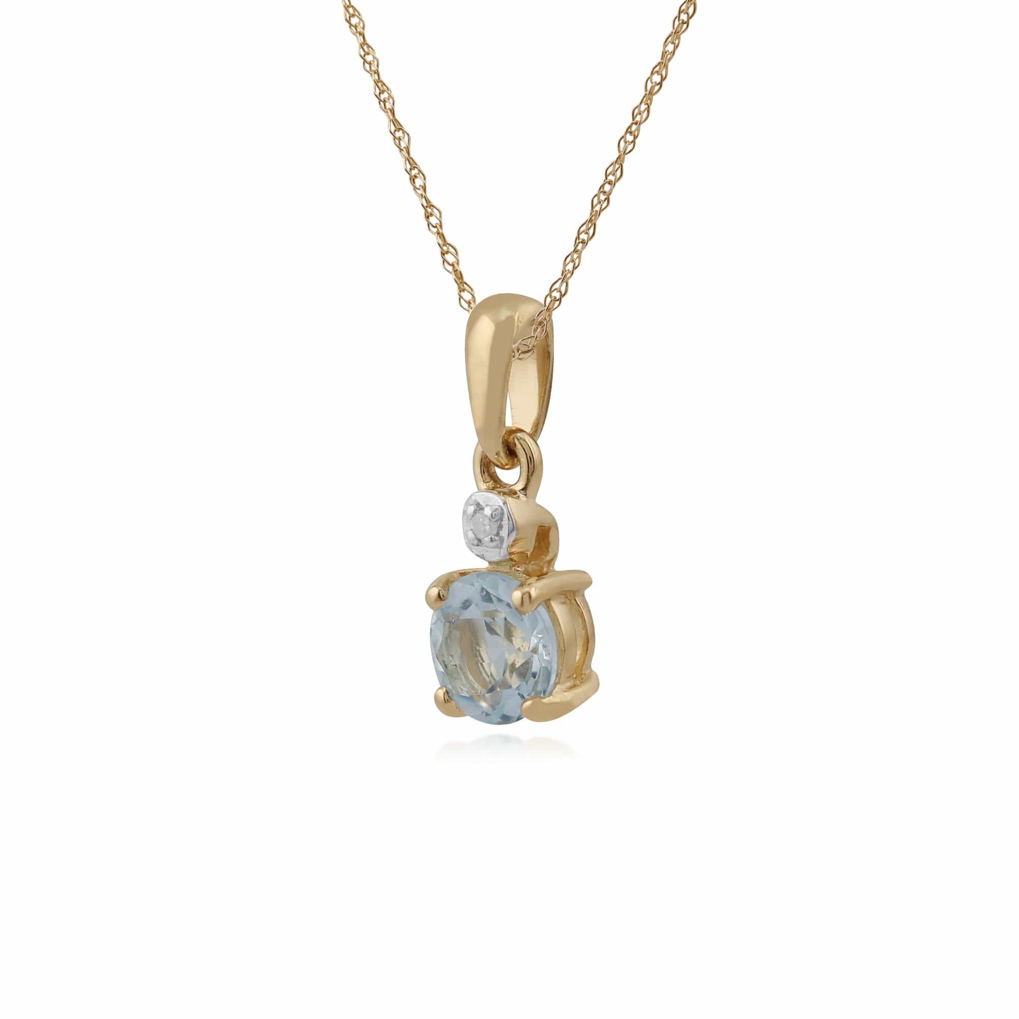 135P1641029 Classic Round Aquamarine & Diamond Pendant in 9ct Yellow Gold 2