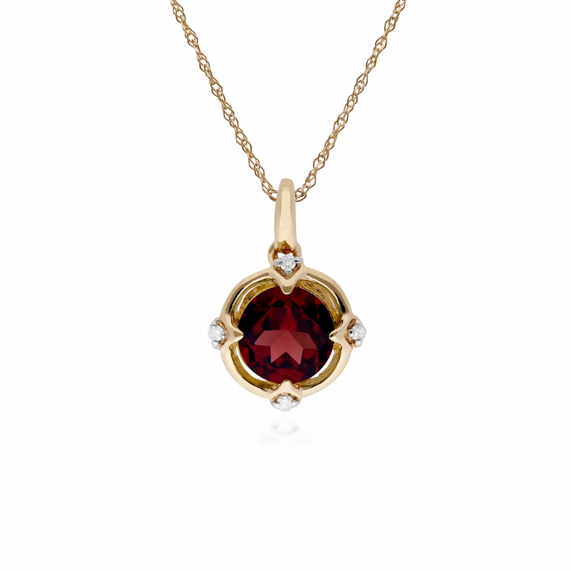 Gemondo 9ct Yellow Gold Halo Garnet & Diamond Round Cut Pendant on 45cm Chain Image