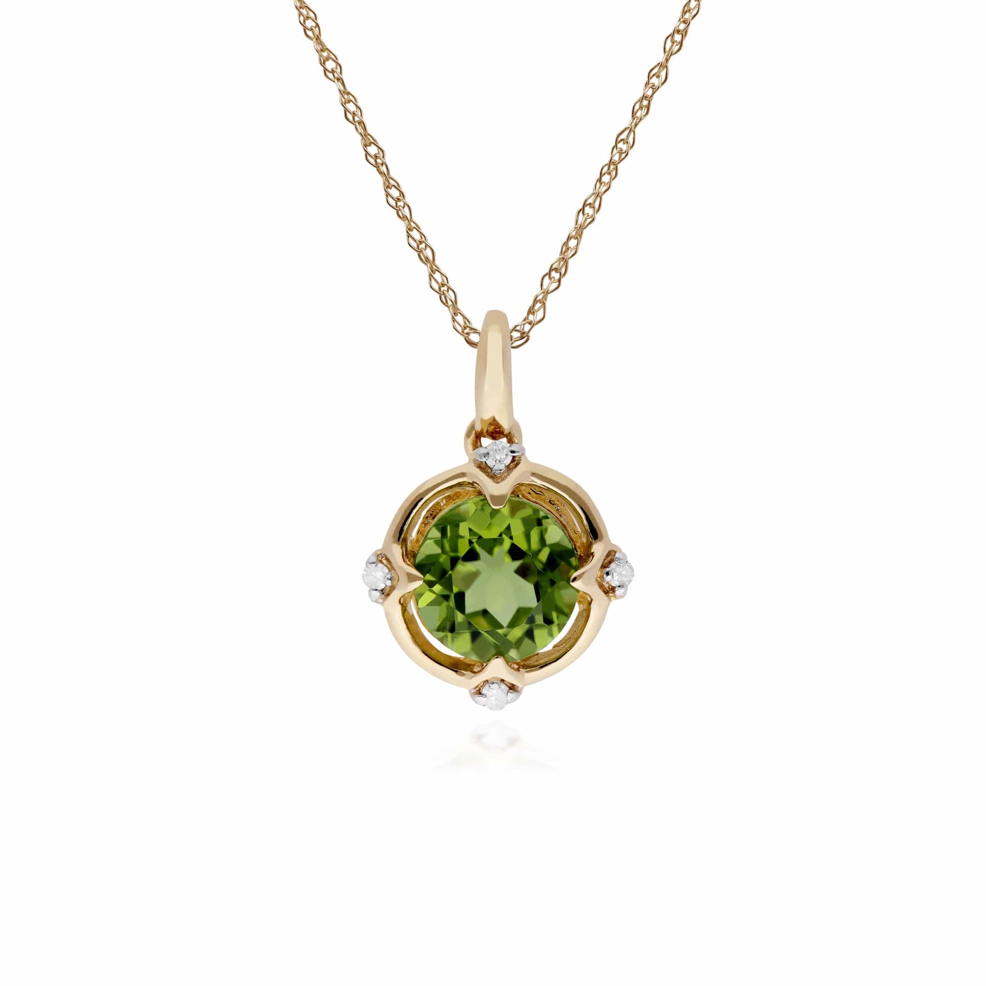 Gemondo 9ct Yellow Gold Halo Peridot & Diamond Round Cut Pendant on 45cm Chain Image
