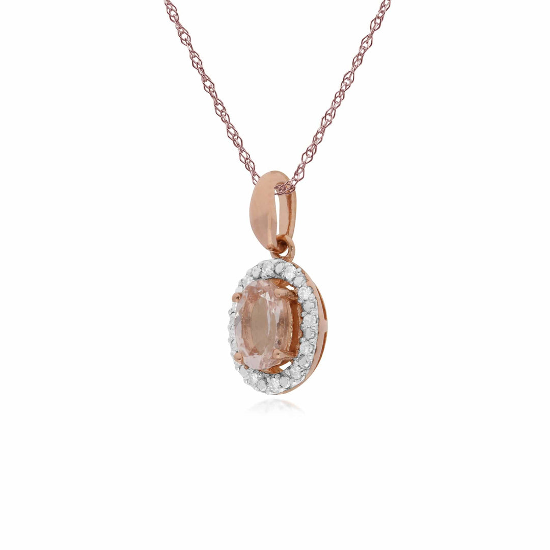 135P1745019 Classic Oval Morganite & Diamond Halo Pendant in 9ct Rose Gold 4