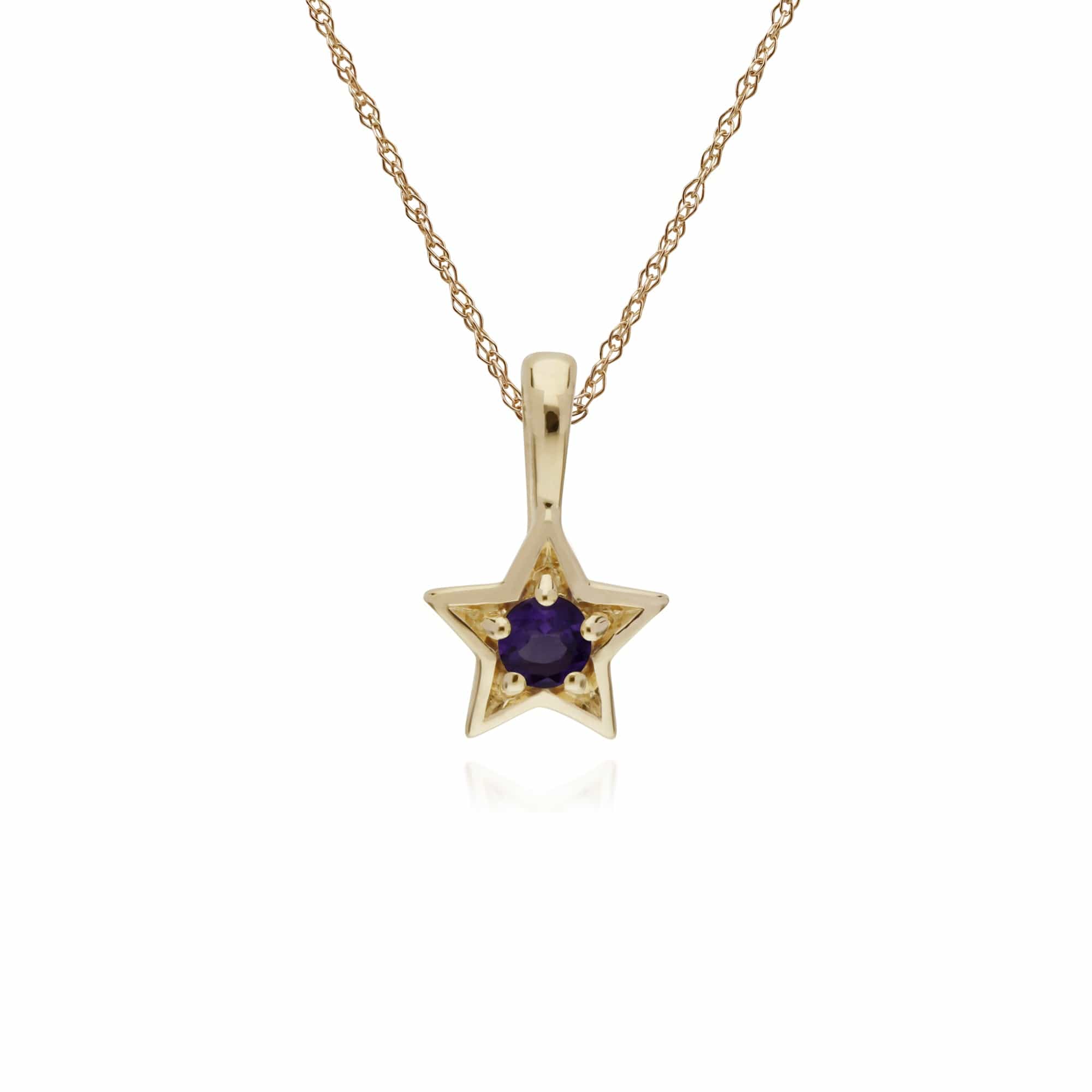 135E1523059-135P1874059 Contemporary Round Amethyst Single Stone Star Earrings & Necklace Set in 9ct Yellow Gold 3
