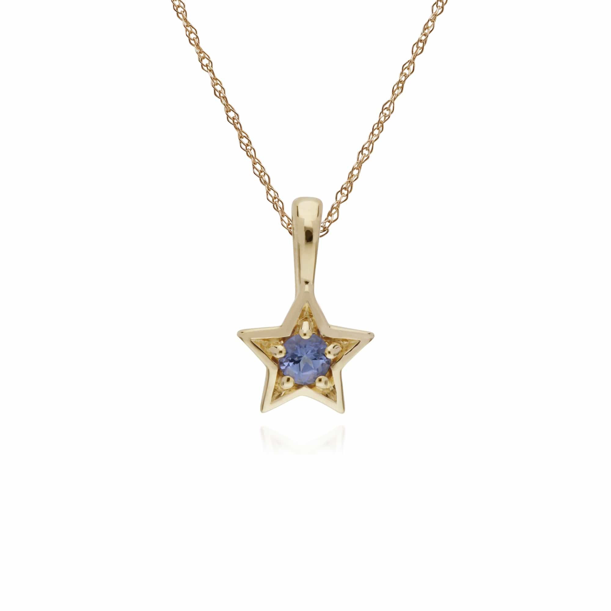 135P1874089 Classic Single Stone Round Tanzanite Star Pendant in 9ct Yellow Gold 1