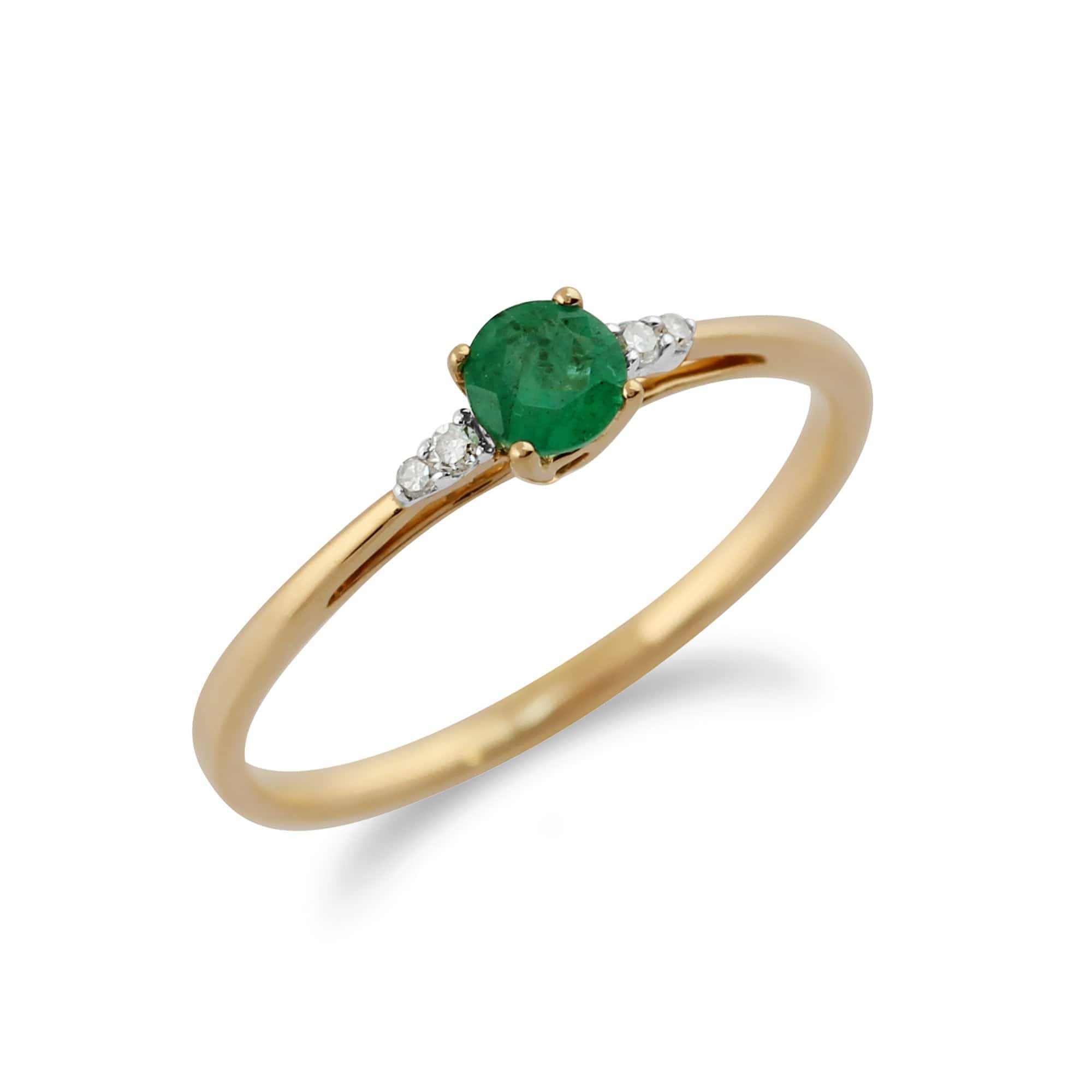 135R1309019 Classic Round Emerald & Diamond Ring in 9ct Yellow Gold 2