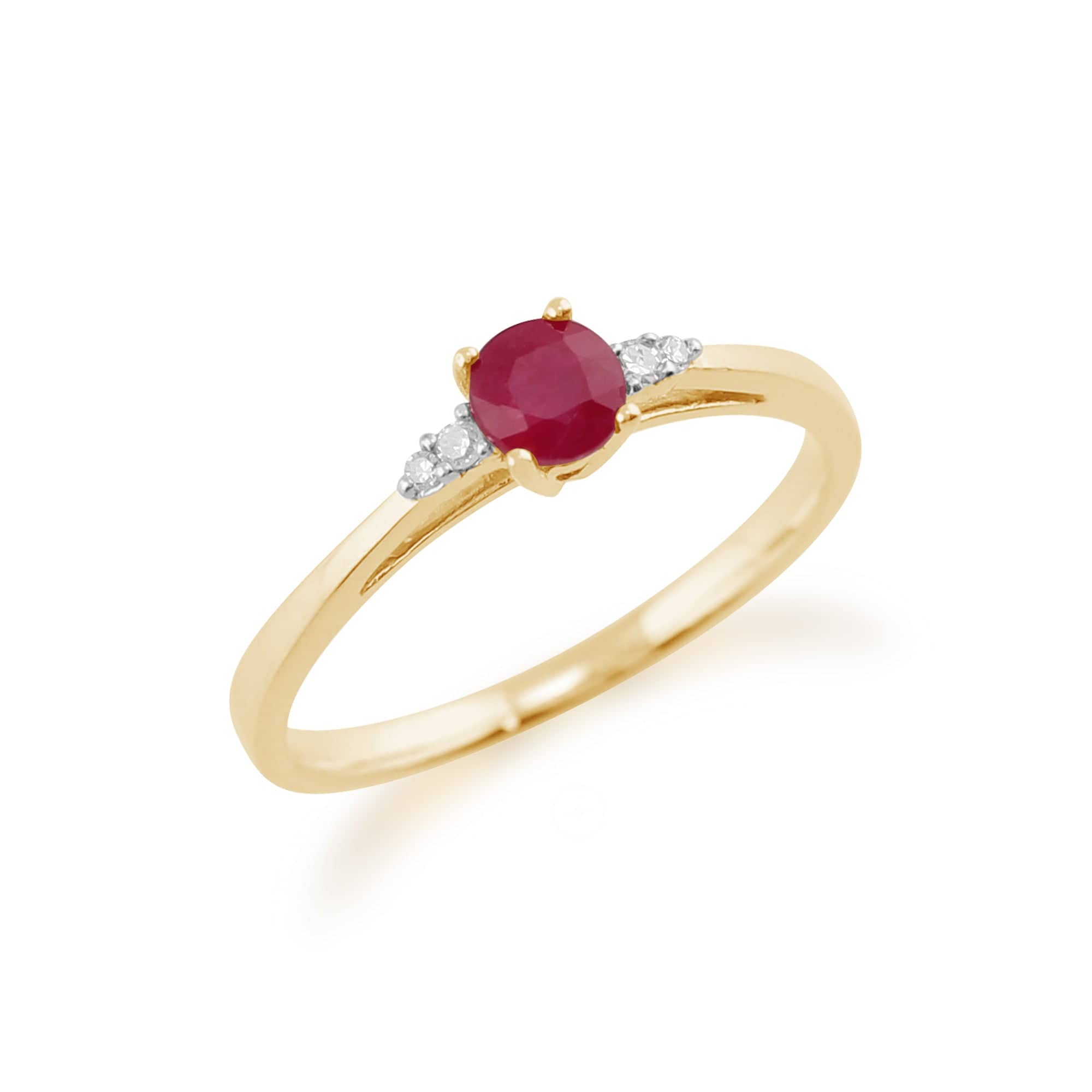 135R1309029 Classic Round Ruby & Diamond Ring in 9ct Yellow Gold 2
