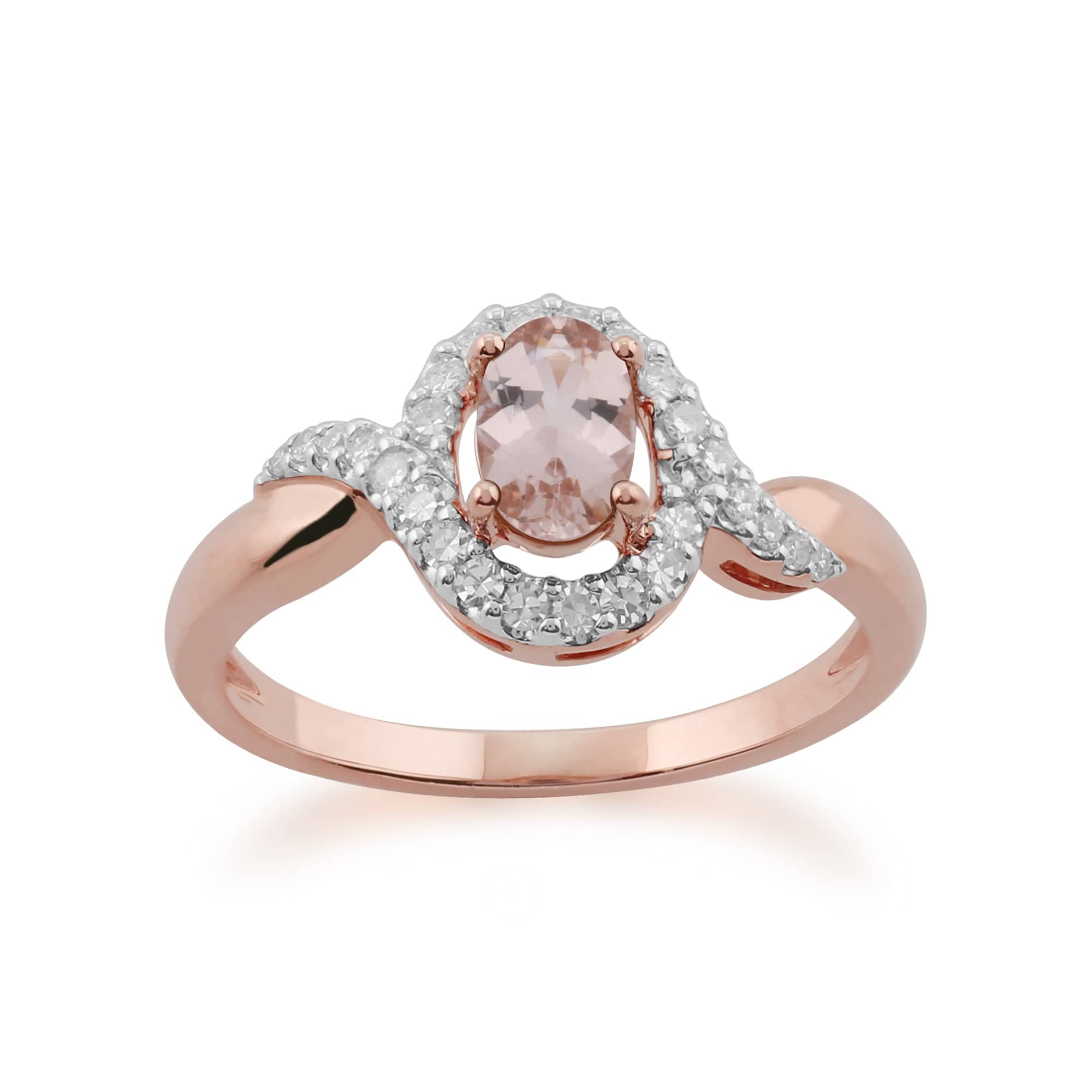 Classic Morganite & Diamond Twist Halo Ring in 9ct Rose Gold - Gemondo