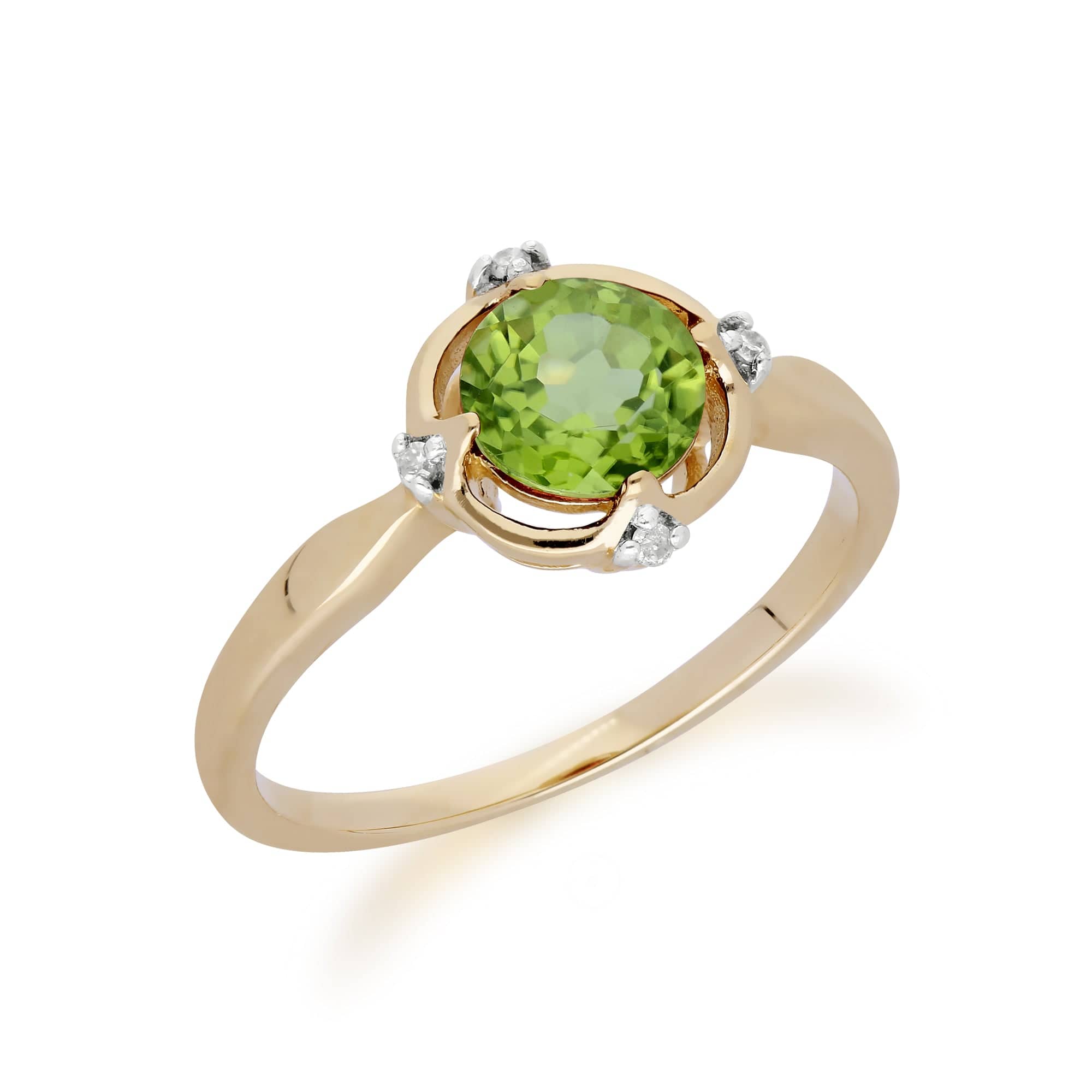 Gemondo 9ct Yellow Gold Halo Peridot & Diamond Round Cut Ring Image 2