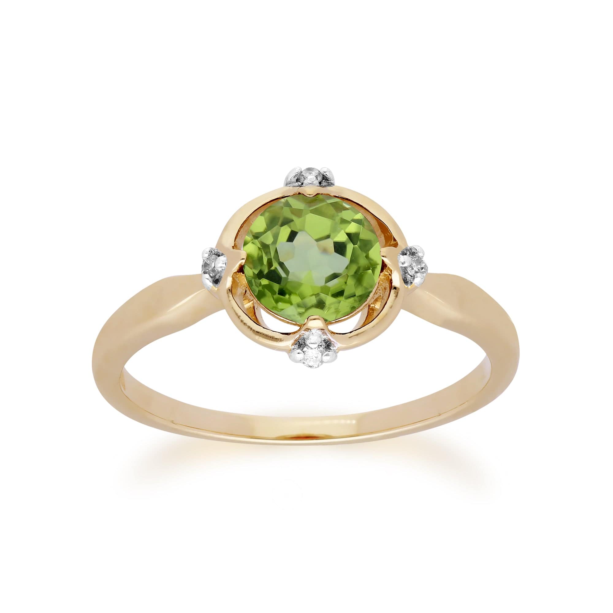 Gemondo 9ct Yellow Gold Halo Peridot & Diamond Round Cut Ring Image 1