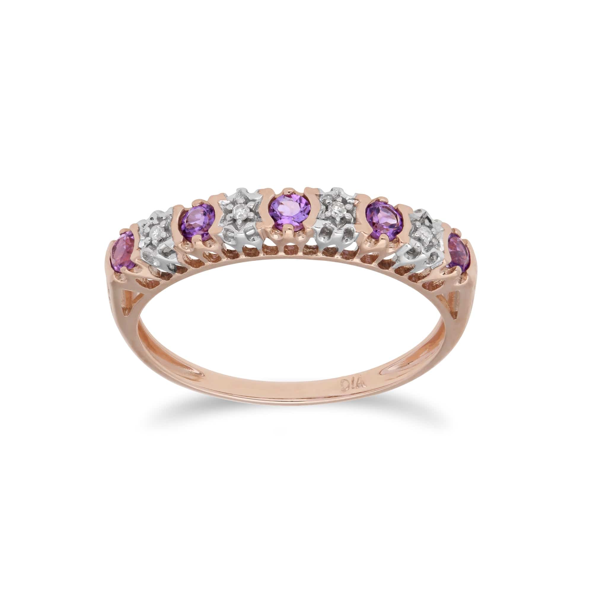 135R1671029 Classic Amethyst & Diamond Half Eternity Ring in 9ct Rose Gold 1