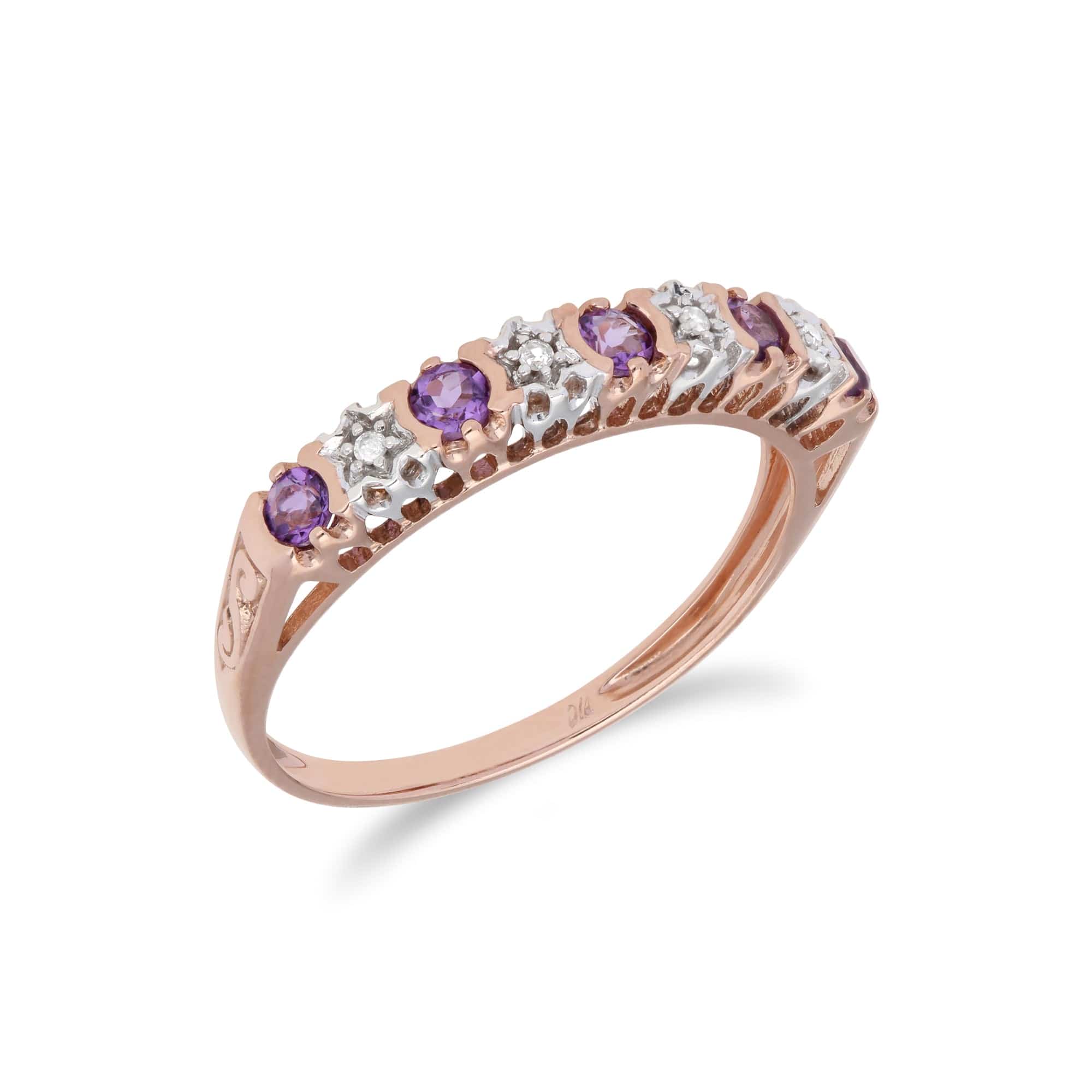 Classic Amethyst & Diamond Half Eternity Ring in 9ct Rose Gold - Gemondo