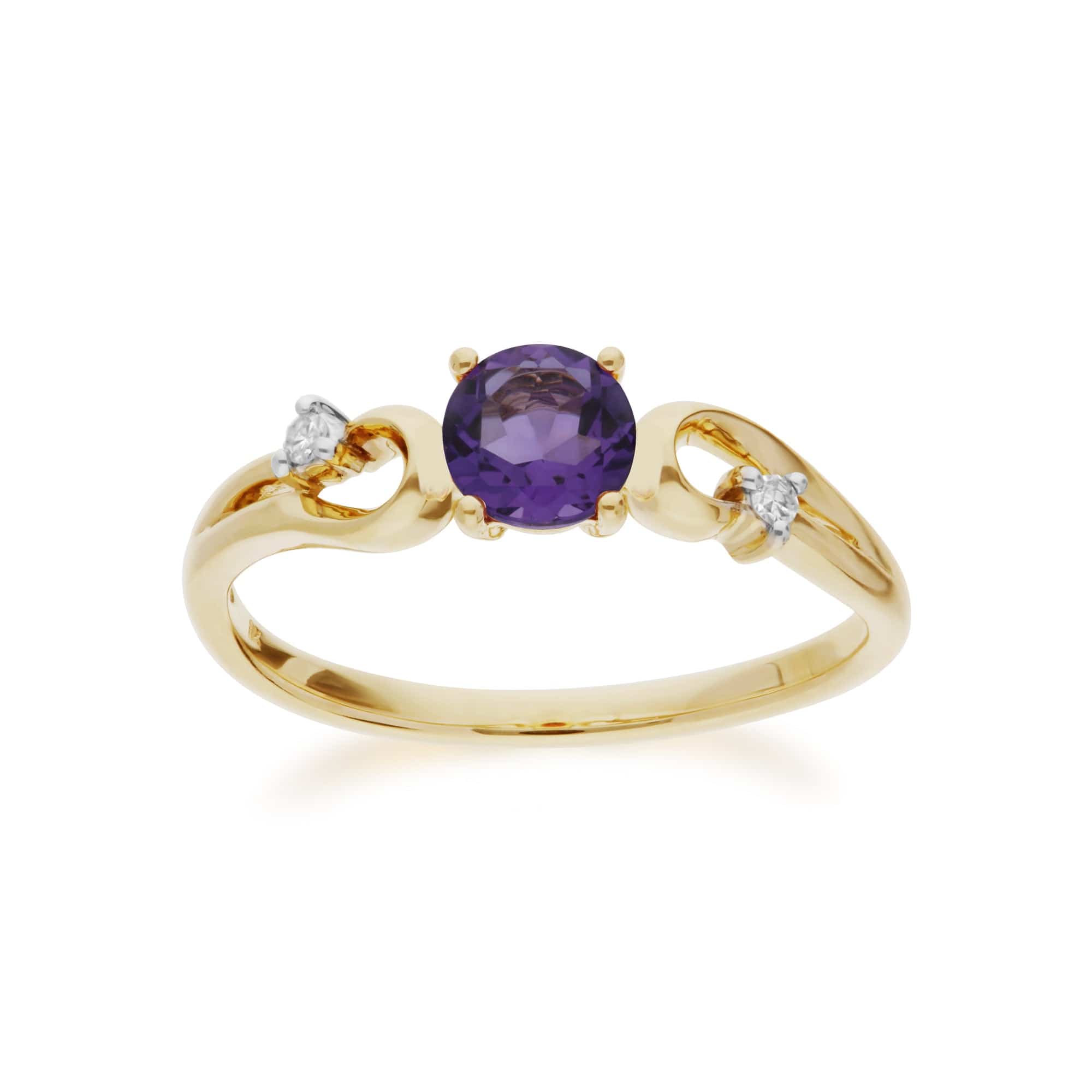 135R1742019 Classic Round Amethyst & Diamond Ring in 9ct Yellow Gold 1