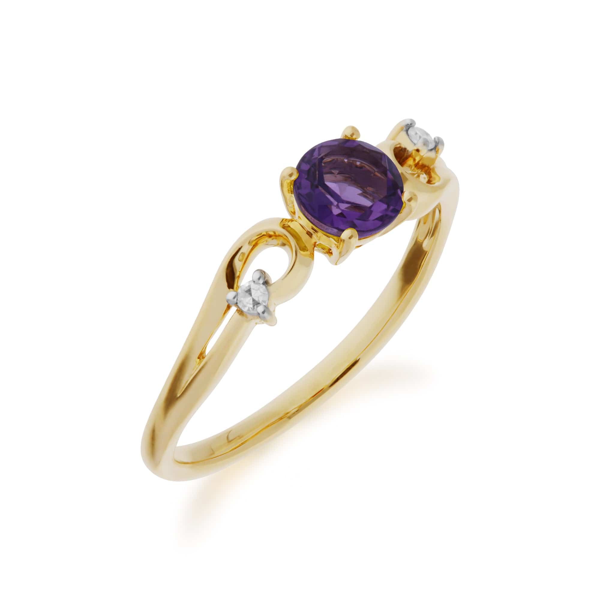 135R1742019 Classic Round Amethyst & Diamond Ring in 9ct Yellow Gold 2