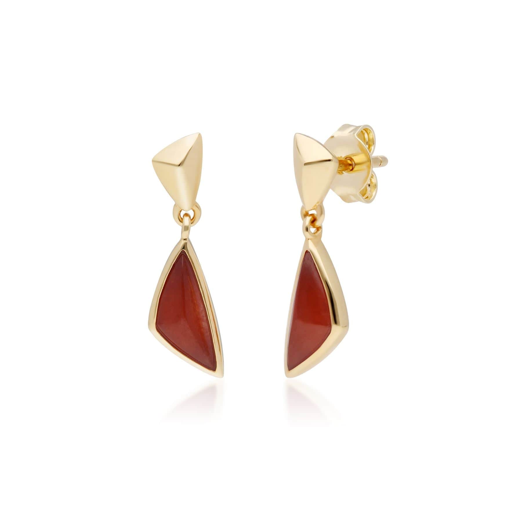 270E027701925 Micro Statement Dyed Red Jade Drop Earrings in Gold Plated Silver 1
