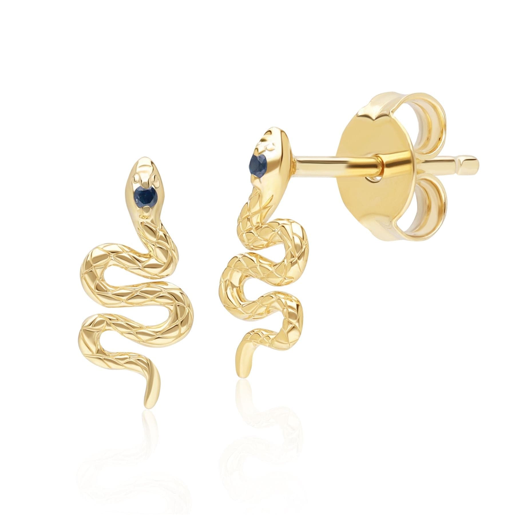 132E2793029 ECFEW™ Sapphire Snake Wrap Stud Earrings in 9ct Yellow Gold Front