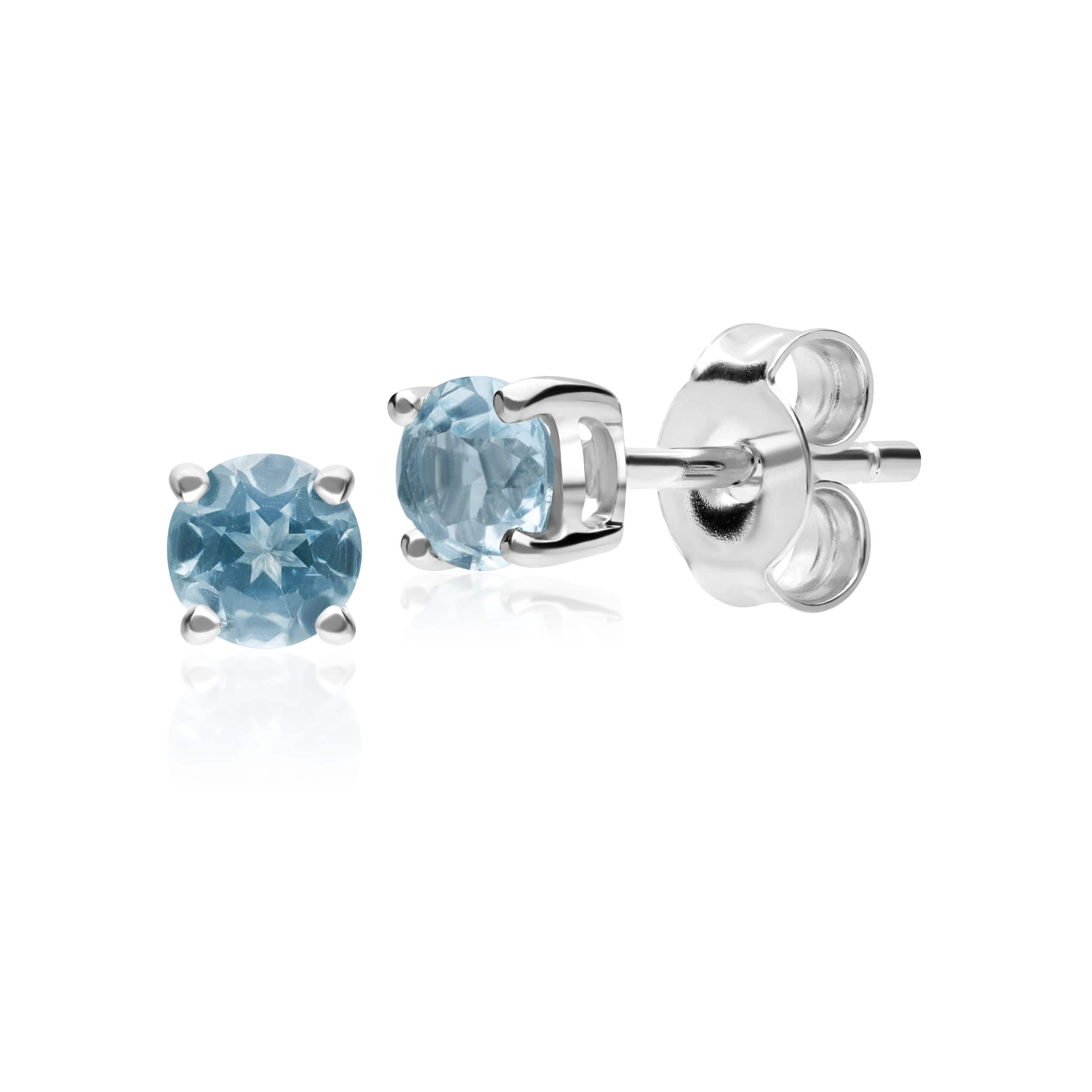 11623 Classic Round Blue Topaz Stud Earrings in 9ct White Gold 1
