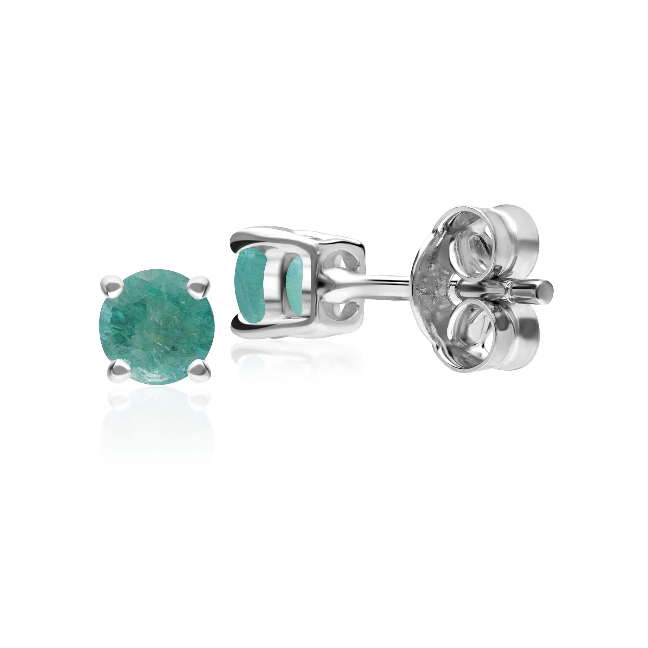 11621 Classic Round Emerald Stud Earrings in 9ct White Gold 2