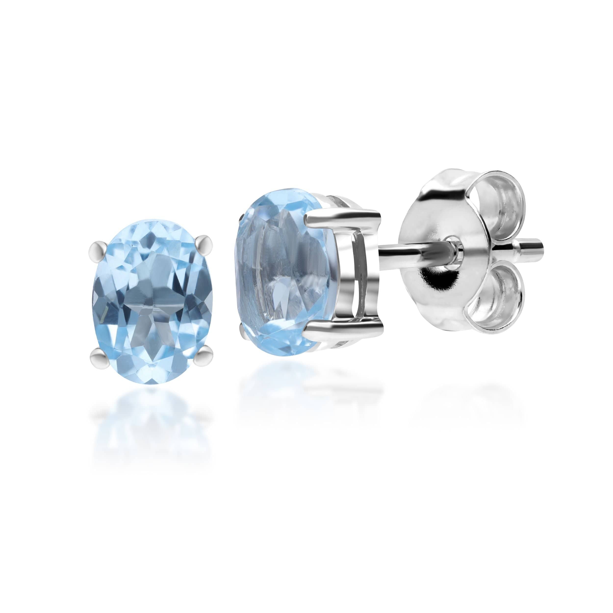 10256 Classic Oval Blue Topaz Stud Earrings in 9ct White Gold 1