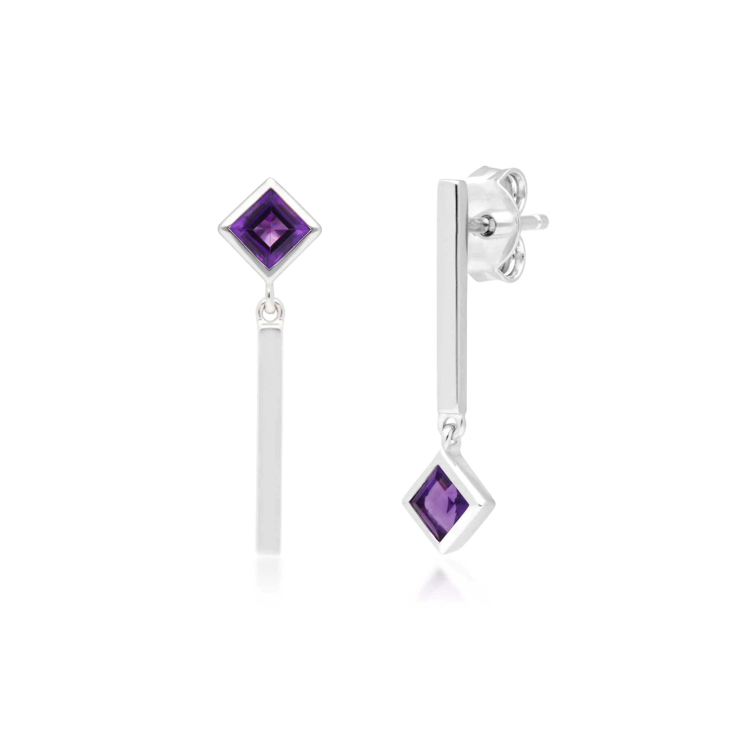 162E0268019 Micro Statement Mismatched Amethyst Drop Earrings in 9ct White Gold 1