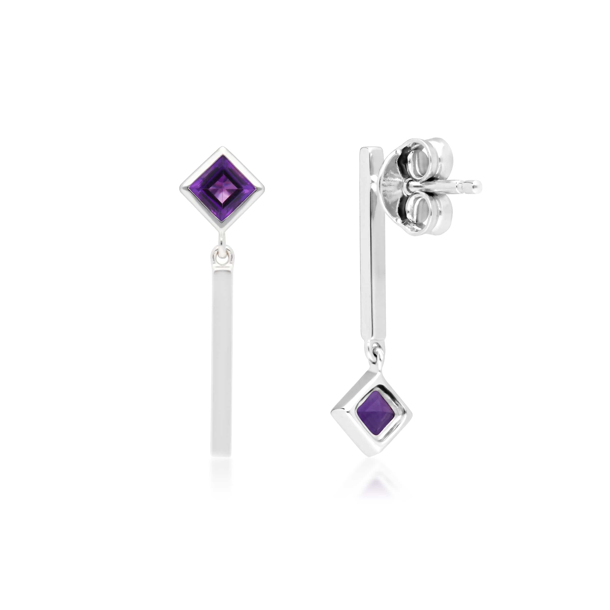 162E0268019 Micro Statement Mismatched Amethyst Drop Earrings in 9ct White Gold 2