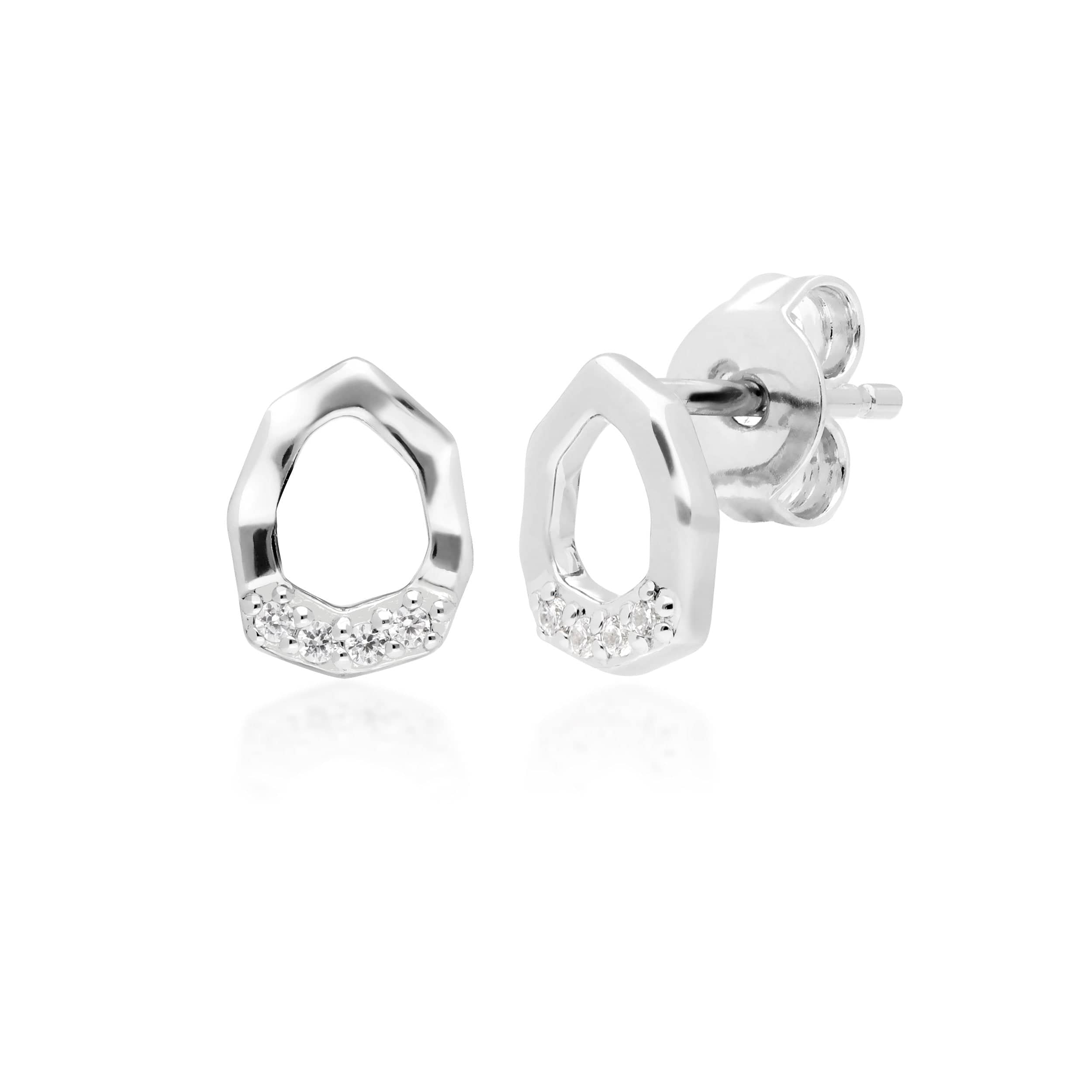 162E0269019 Diamond Pave Asymmetric Stud Earrings in 9ct White Gold 1