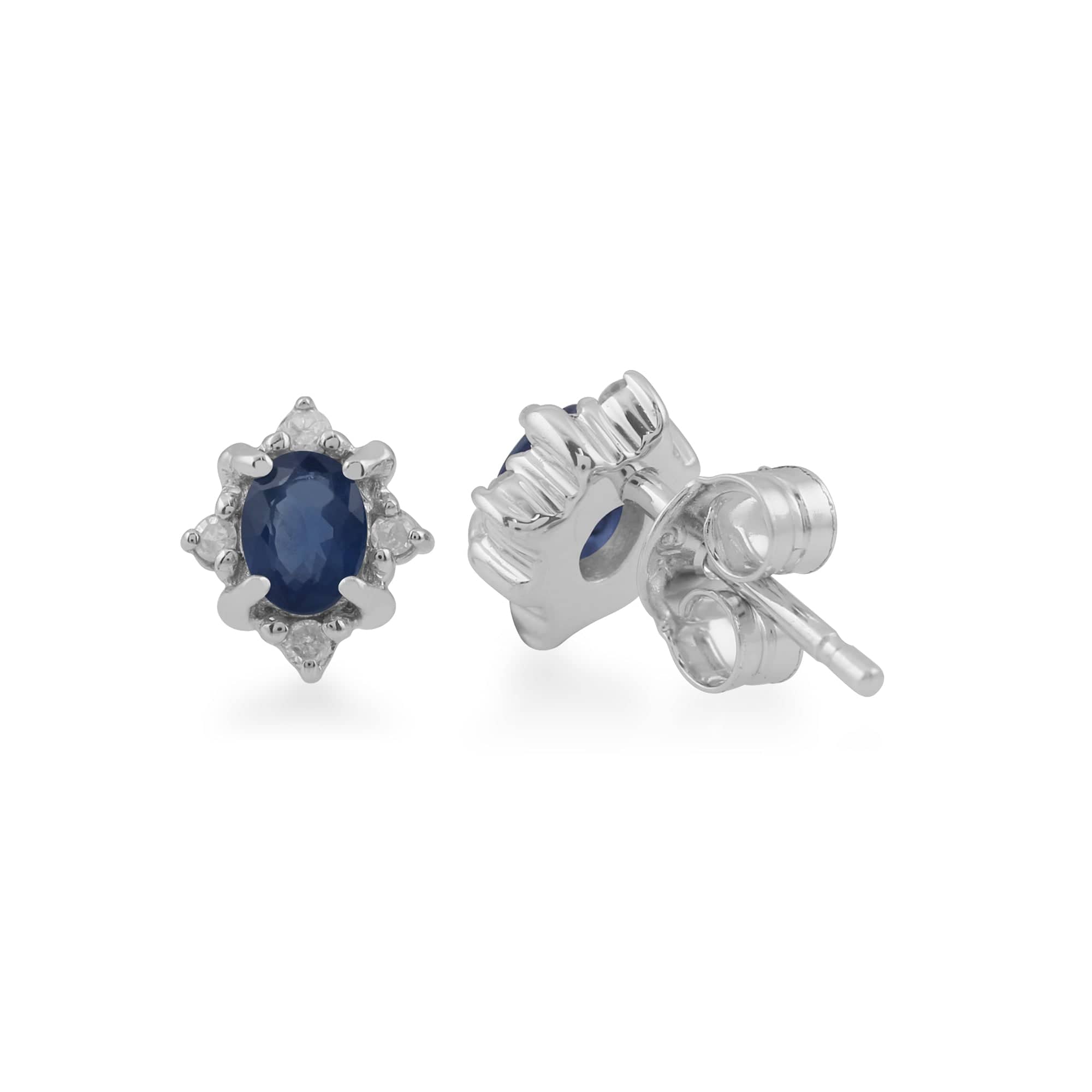 162E0177019 Classic Oval Sapphire & Diamond Cluster Stud Earrings in 9ct White Gold 2