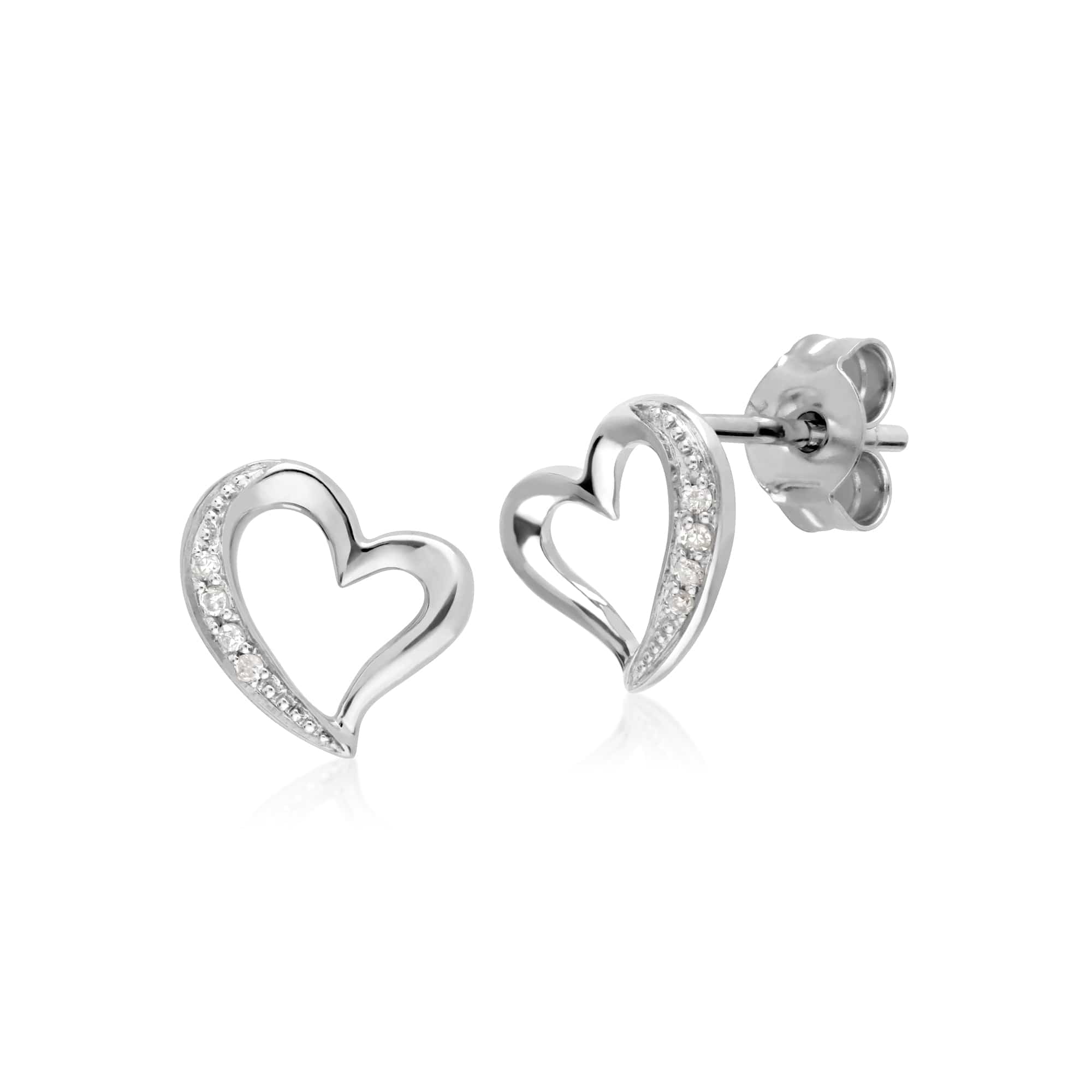Gemondo 9ct White Gold Diamond Stylish Heart Stud Earrings - Gemondo
