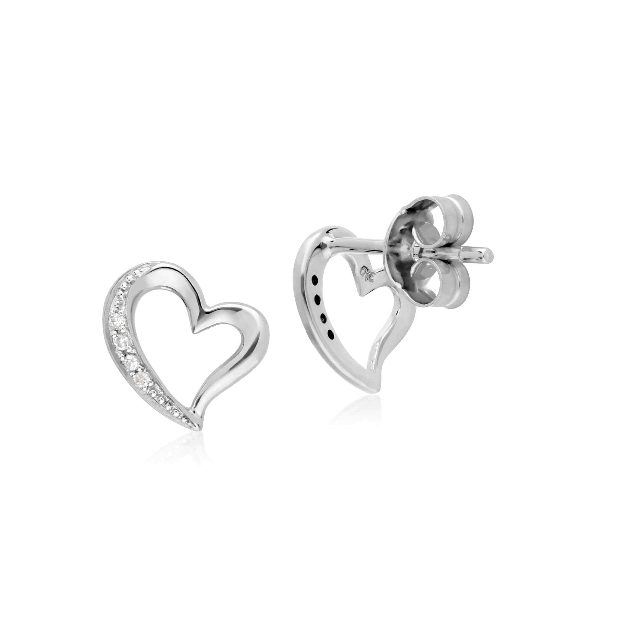 Gemondo 9ct White Gold Diamond Stylish Heart Stud Earrings - Gemondo