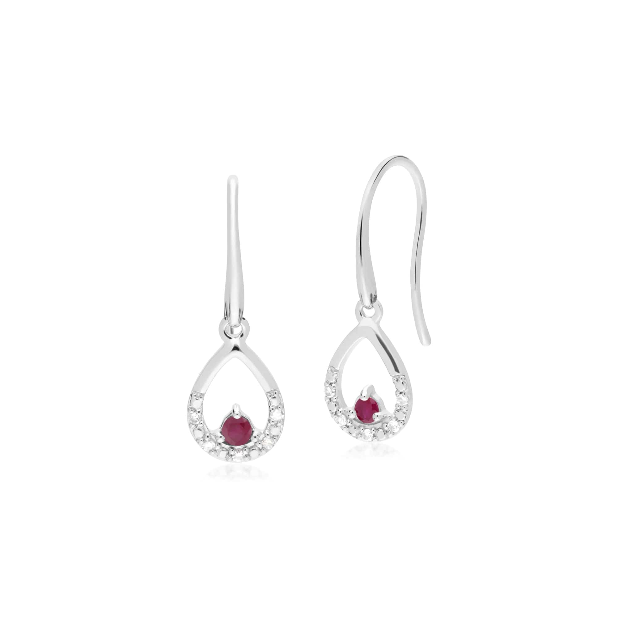 162E0259019 Classic Round Ruby & Diamond Tear Drop Earrings in 9ct White Gold 1