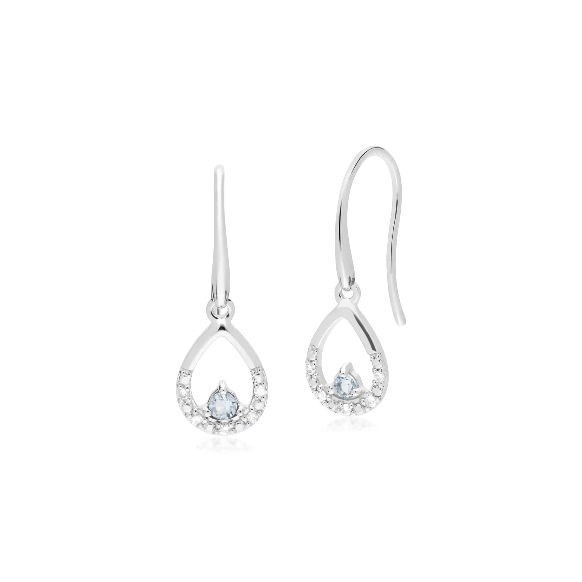 162E0259059 Gemondo 9ct White Gold Single Aquamarine & Diamond Pear Drop Earrings 1