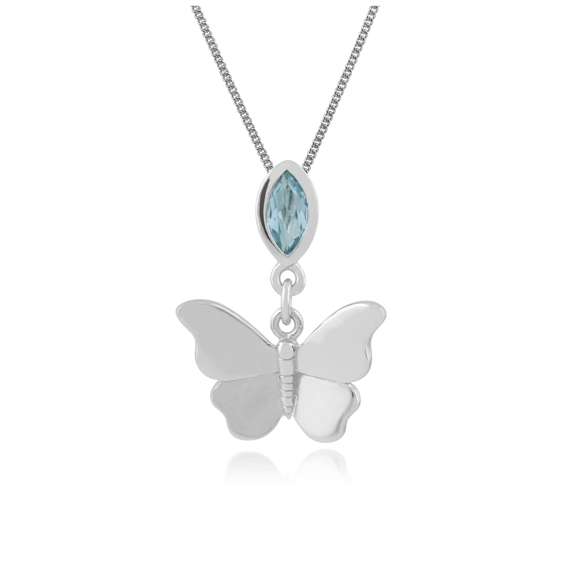 Classic Marquise Blue Topaz Butterfly Pendant in 9ct White Gold