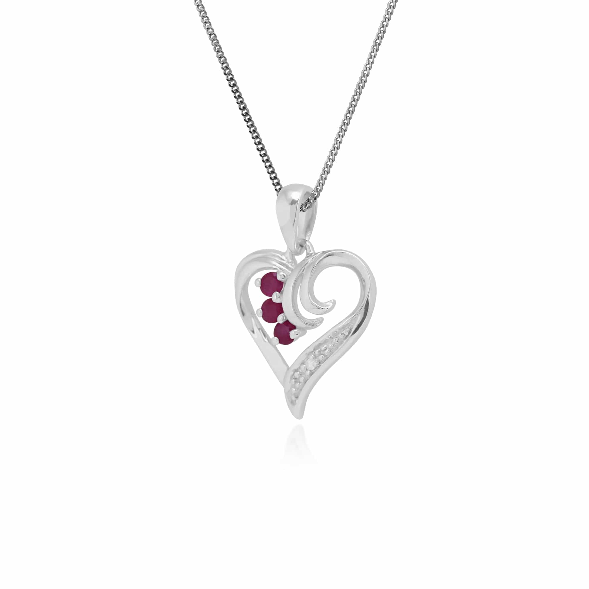 162P0155019 Classic Round Ruby & Diamond Swirled Heart Pendant in 9ct White Gold 2