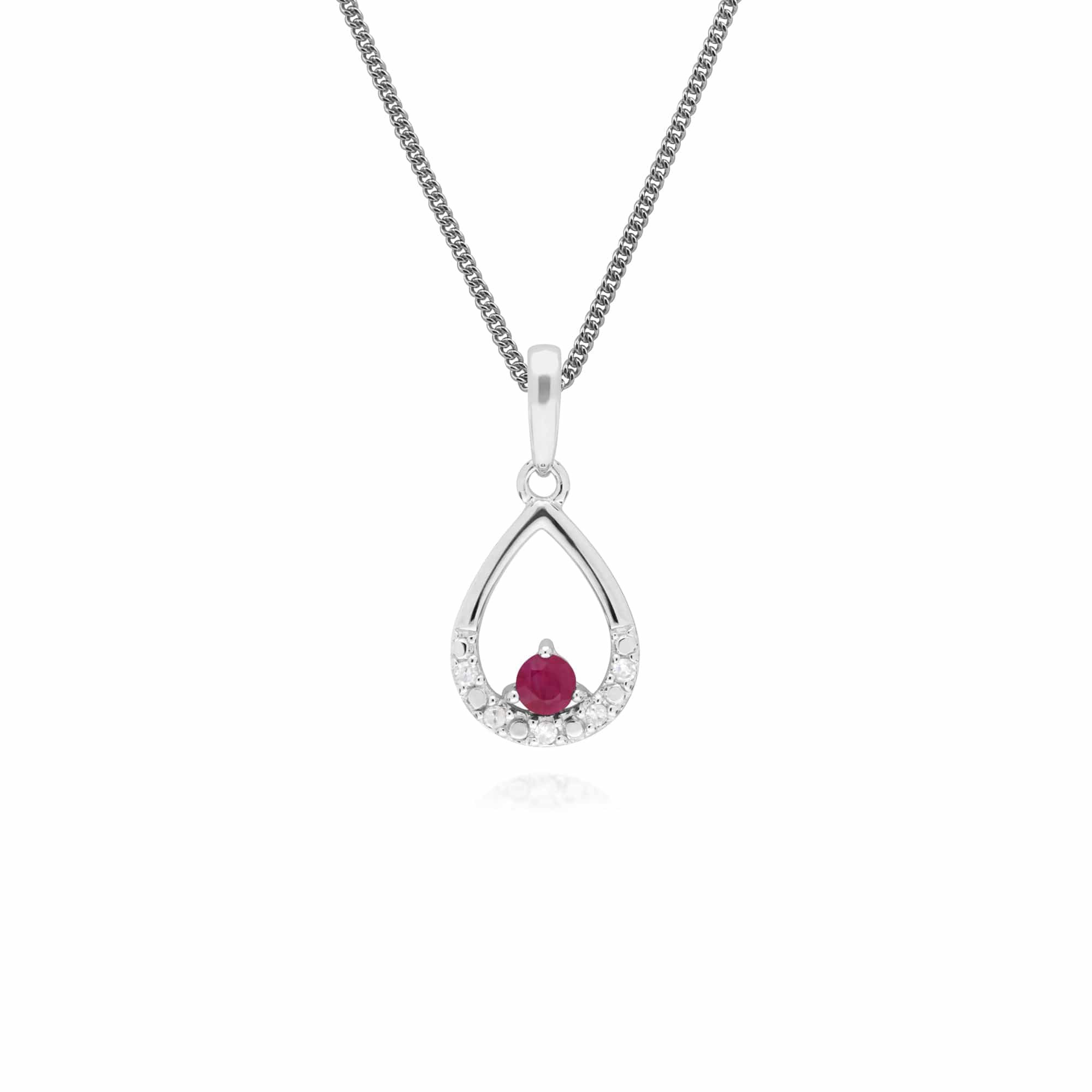 162P0220019 Classic Round Ruby & Diamond Pear Shaped Pendant in 9ct White Gold 1