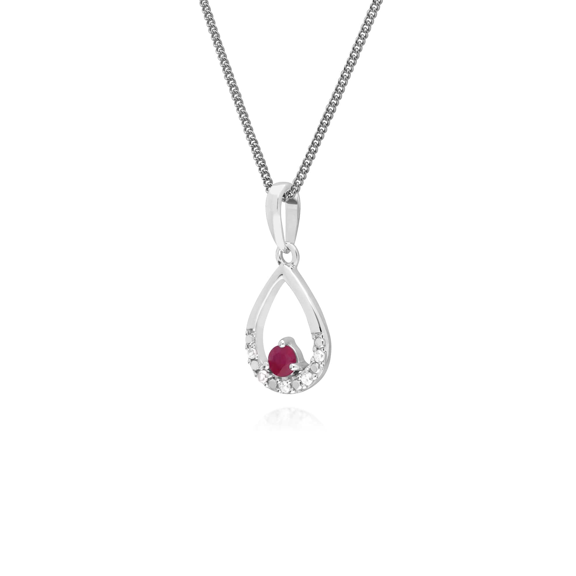 162P0220019 Classic Round Ruby & Diamond Pear Shaped Pendant in 9ct White Gold 2