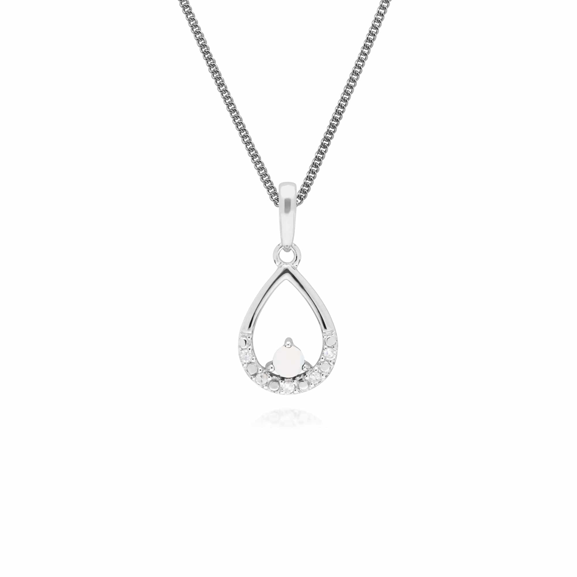 162P0220109 Gemondo 9ct White Gold Single Opal & Diamond Pear Pendant on 45cm Chain 1