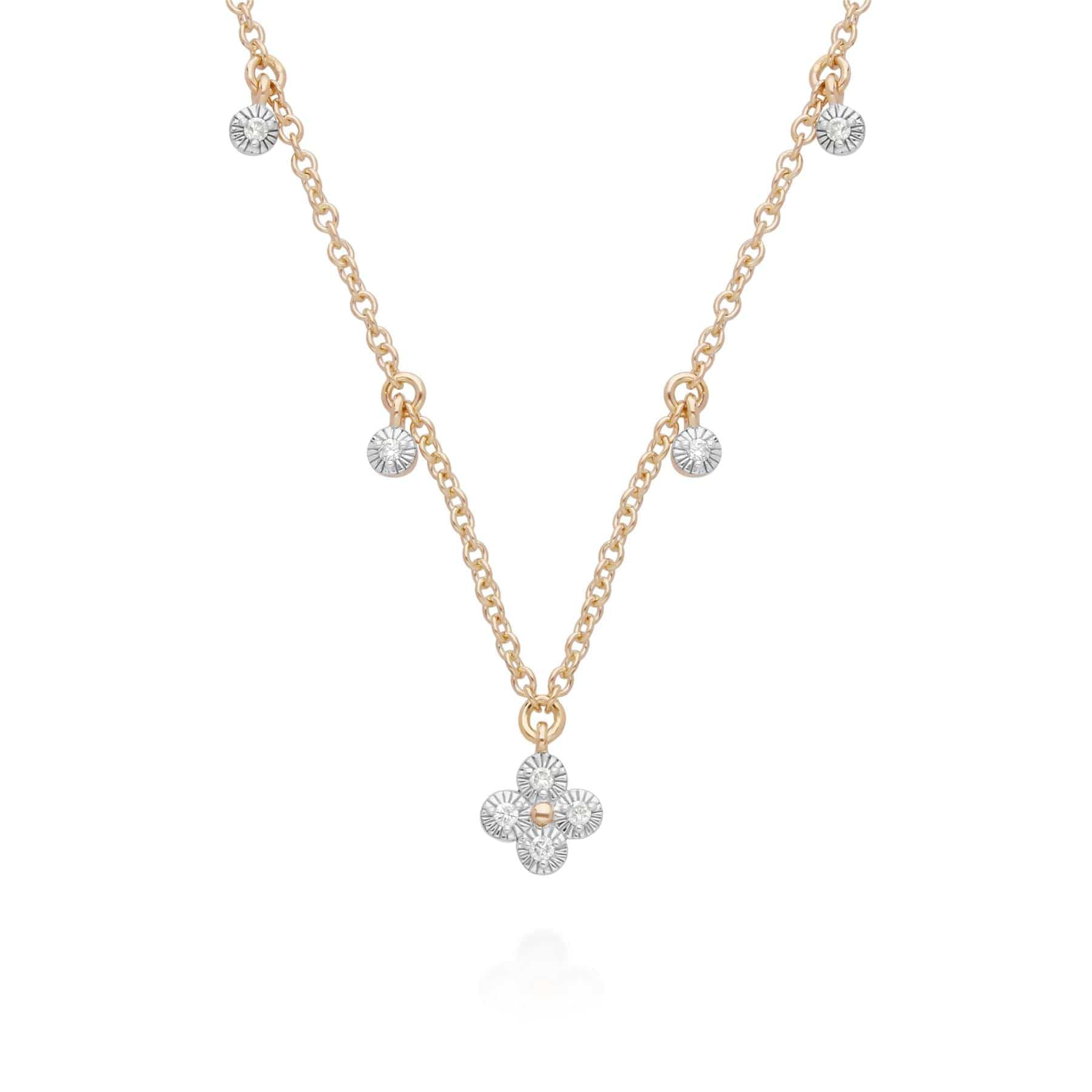 191N0232019 Diamond Flowers Choker Charm Necklace in 9ct Yellow Gold 1