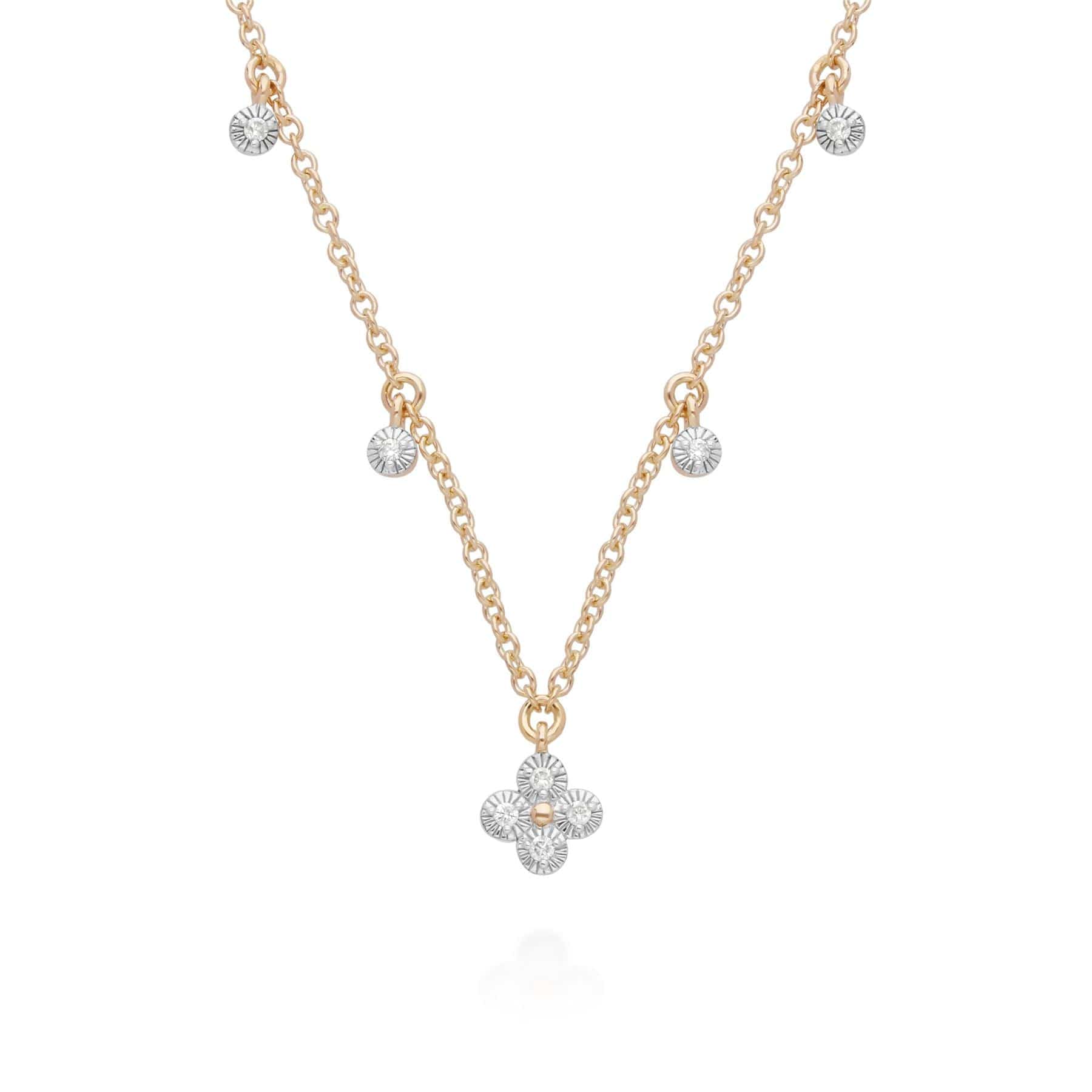 Diamond Flowers Choker Charm Necklace in 9ct Yellow Gold