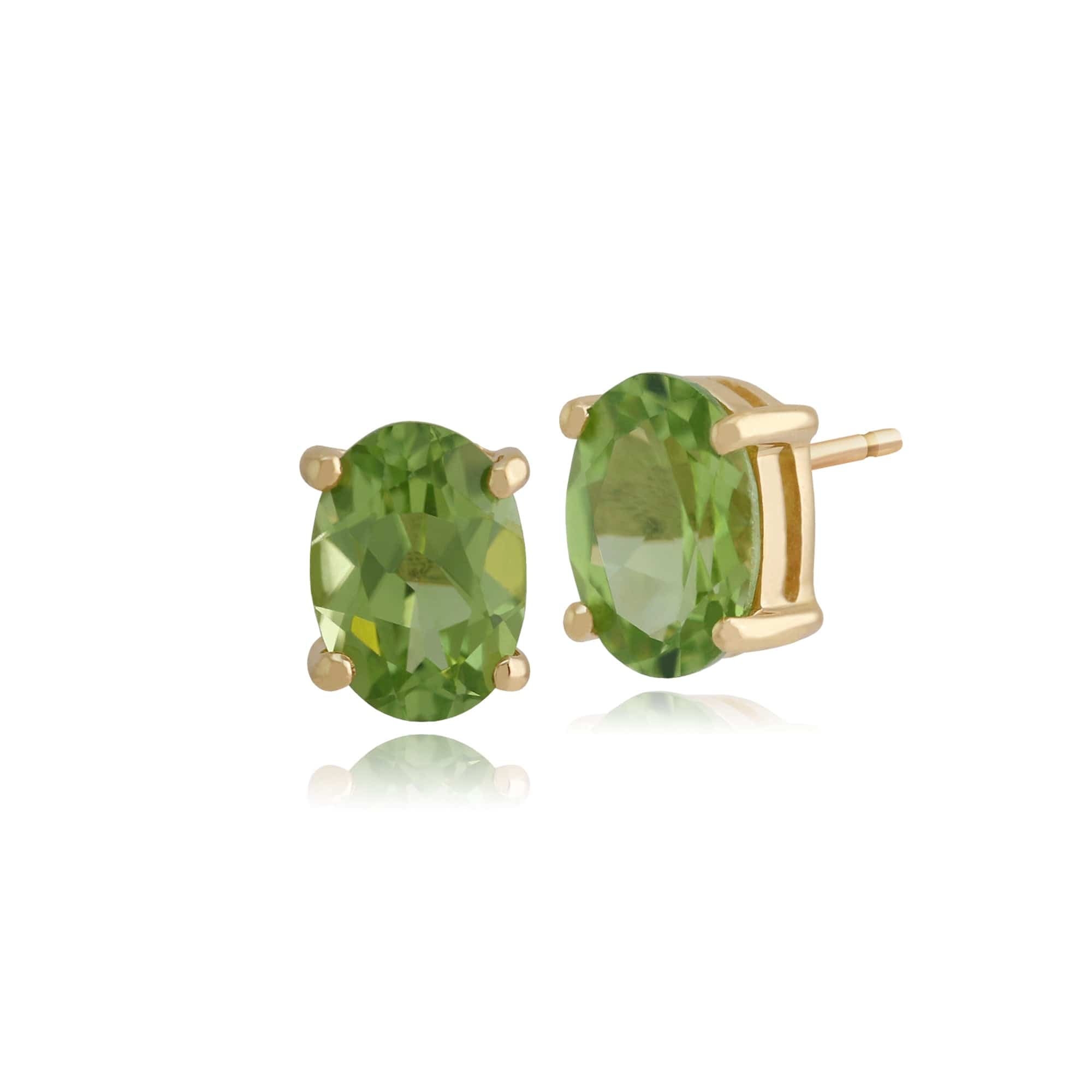 Classic Oval Peridot Stud Earrings in 9ct Yellow Gold - Gemondo