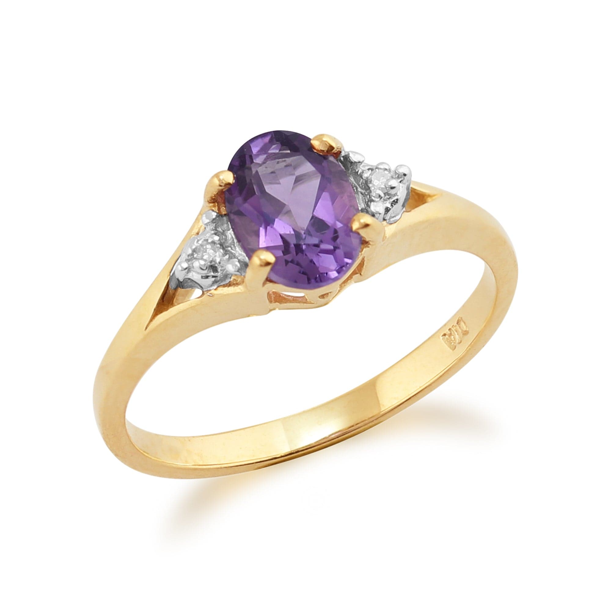 Classic Amethyst & Diamond Ring in 9ct Yellow Gold 11164 Side