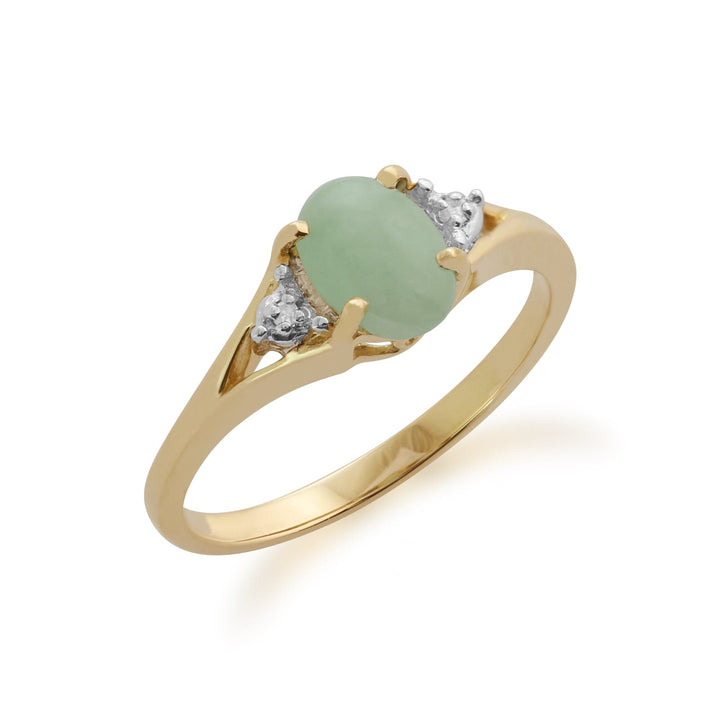 Classic Oval Jade & Diamond Ring in 9ct Yellow Gold