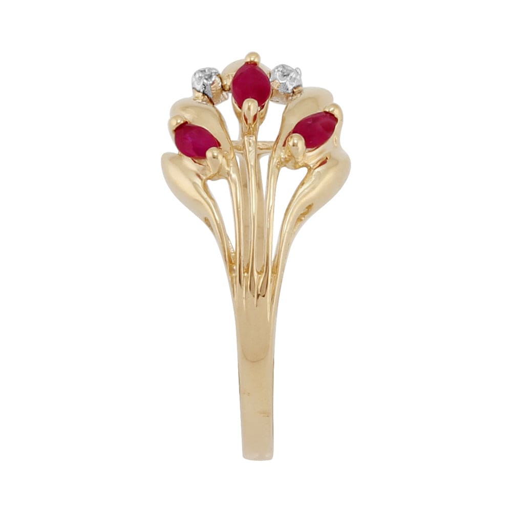 Floral 0.24ct Marquise Ruby & Diamond 9ct Yellow Gold Ring
