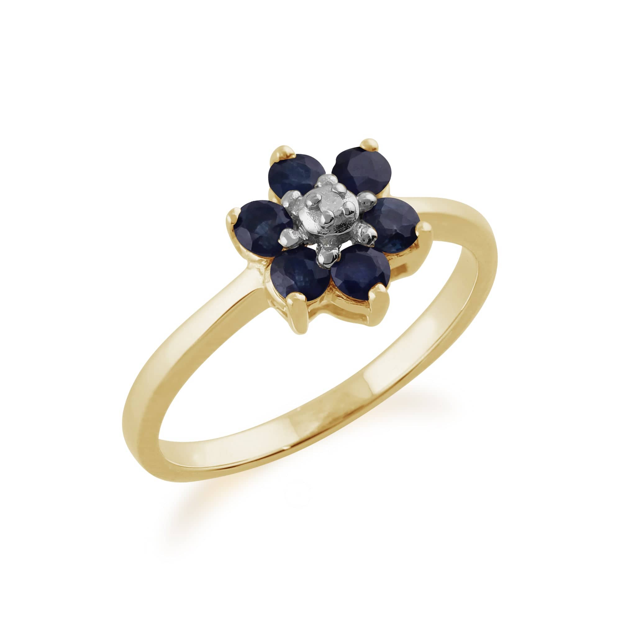 181R4149099 Floral Round Sapphire & Diamond Cluster Ring in 9ct Yellow Gold 2