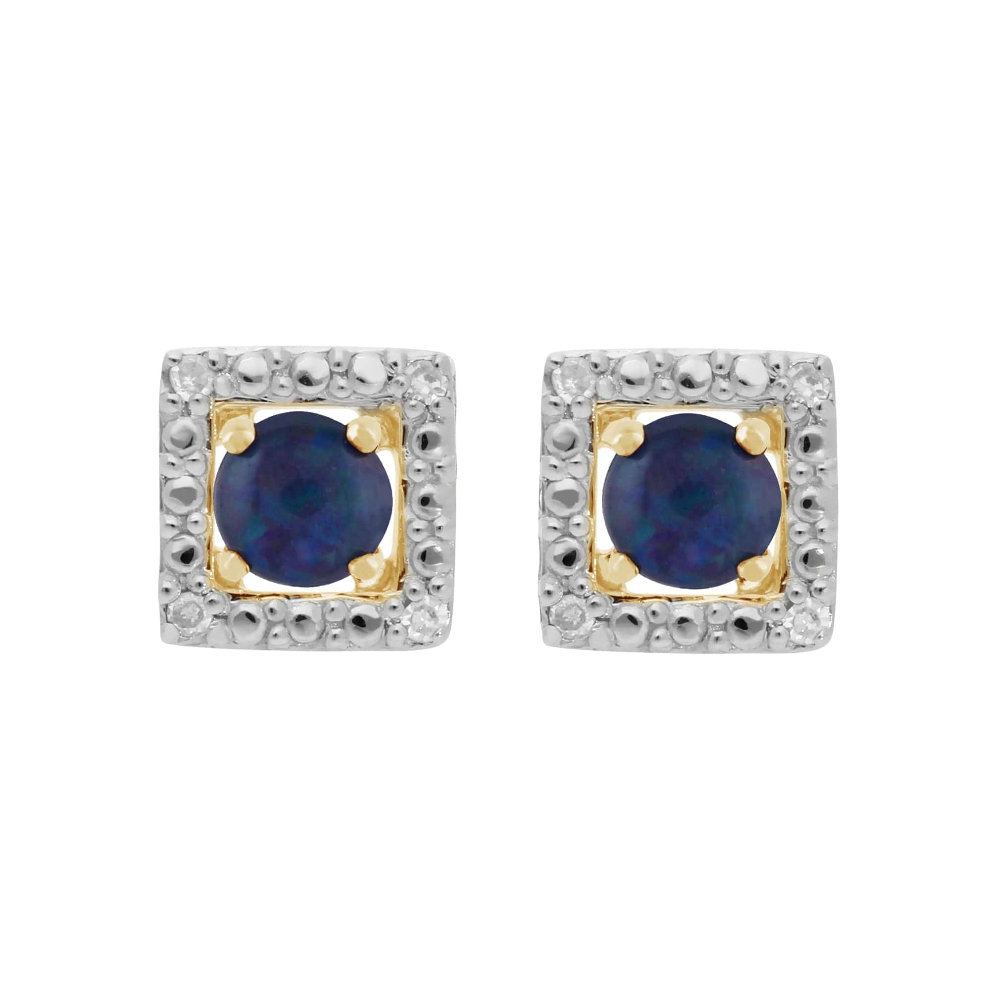 183E0083379-191E0379019 Classic Round Triplet Opal Stud Earrings with Detachable Diamond Square Earrings Jacket Set in 9ct Yellow Gold 1