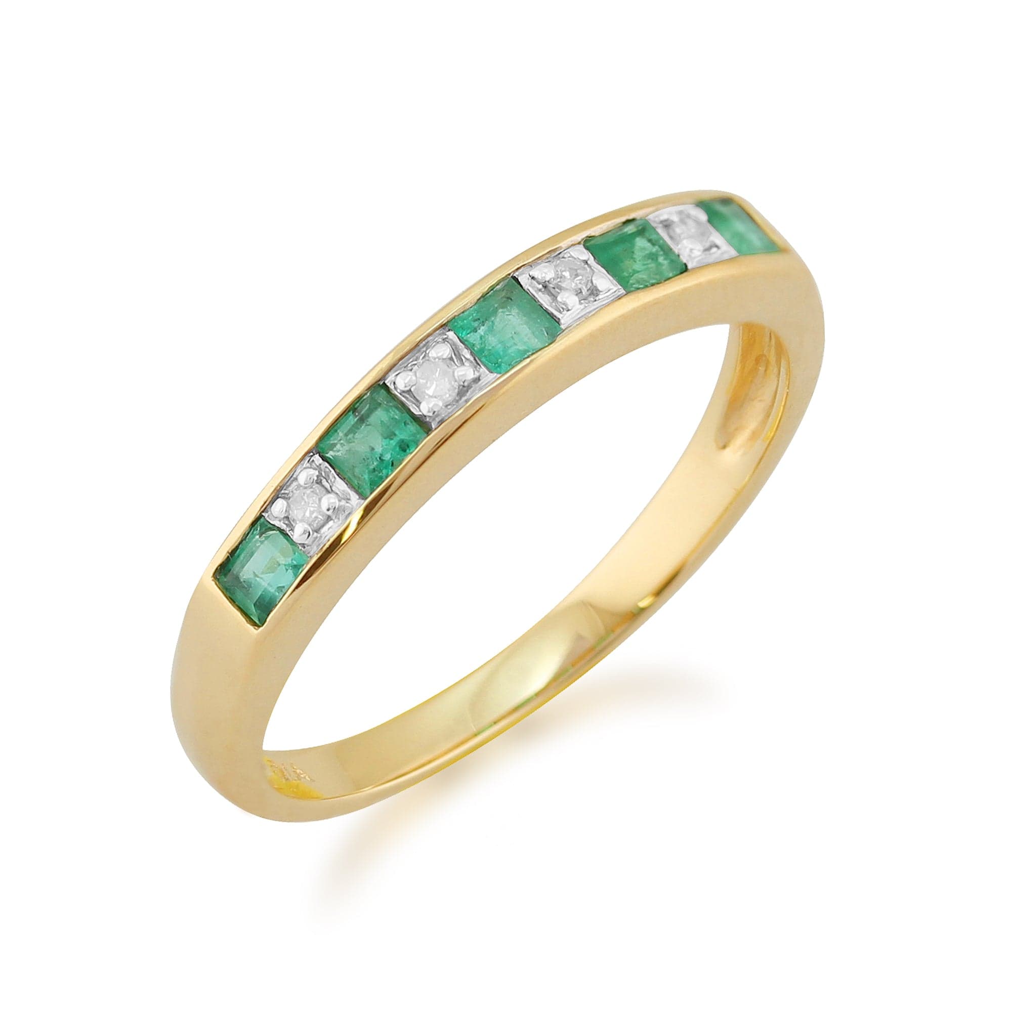 7595 Classic Square Emerald & Diamond Half Eternity Ring in 9ct Yellow Gold 1